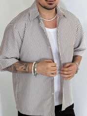 Camicia cropped rigata moro CAM7758