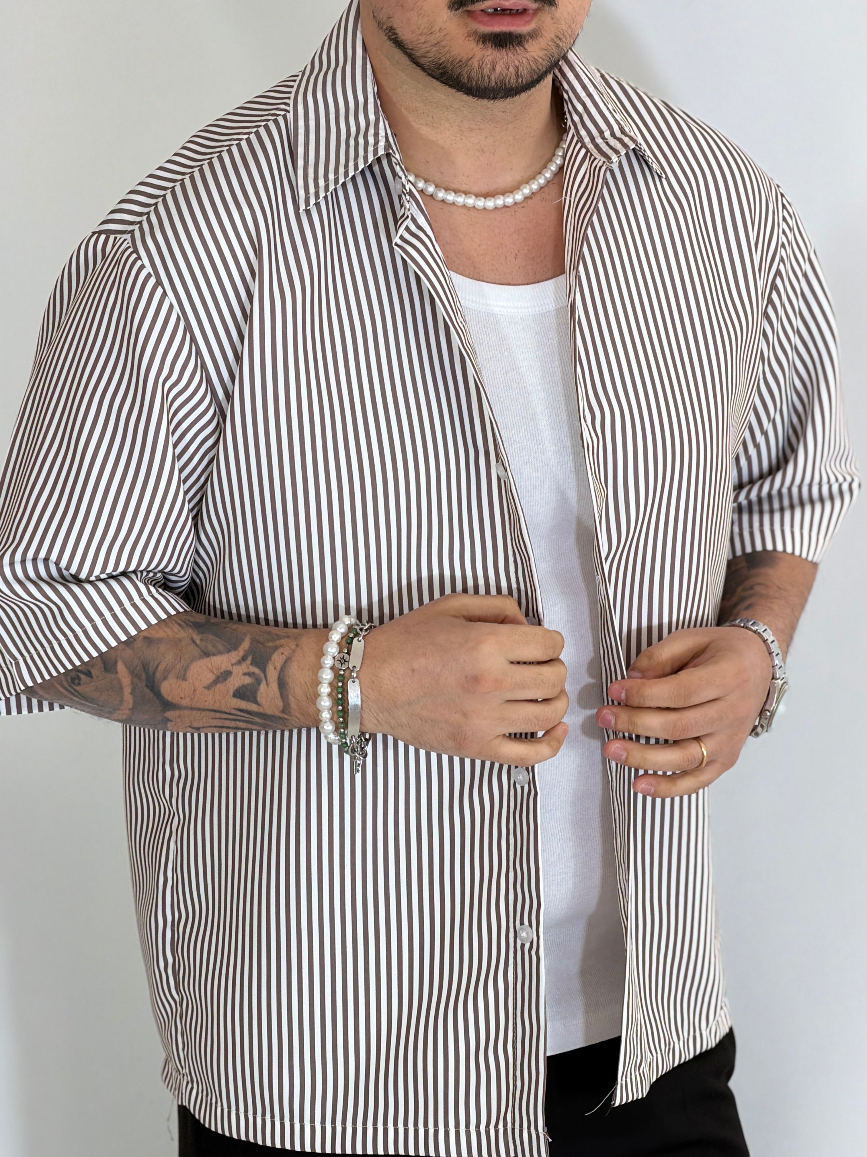 Camicia cropped rigata moro CAM7758