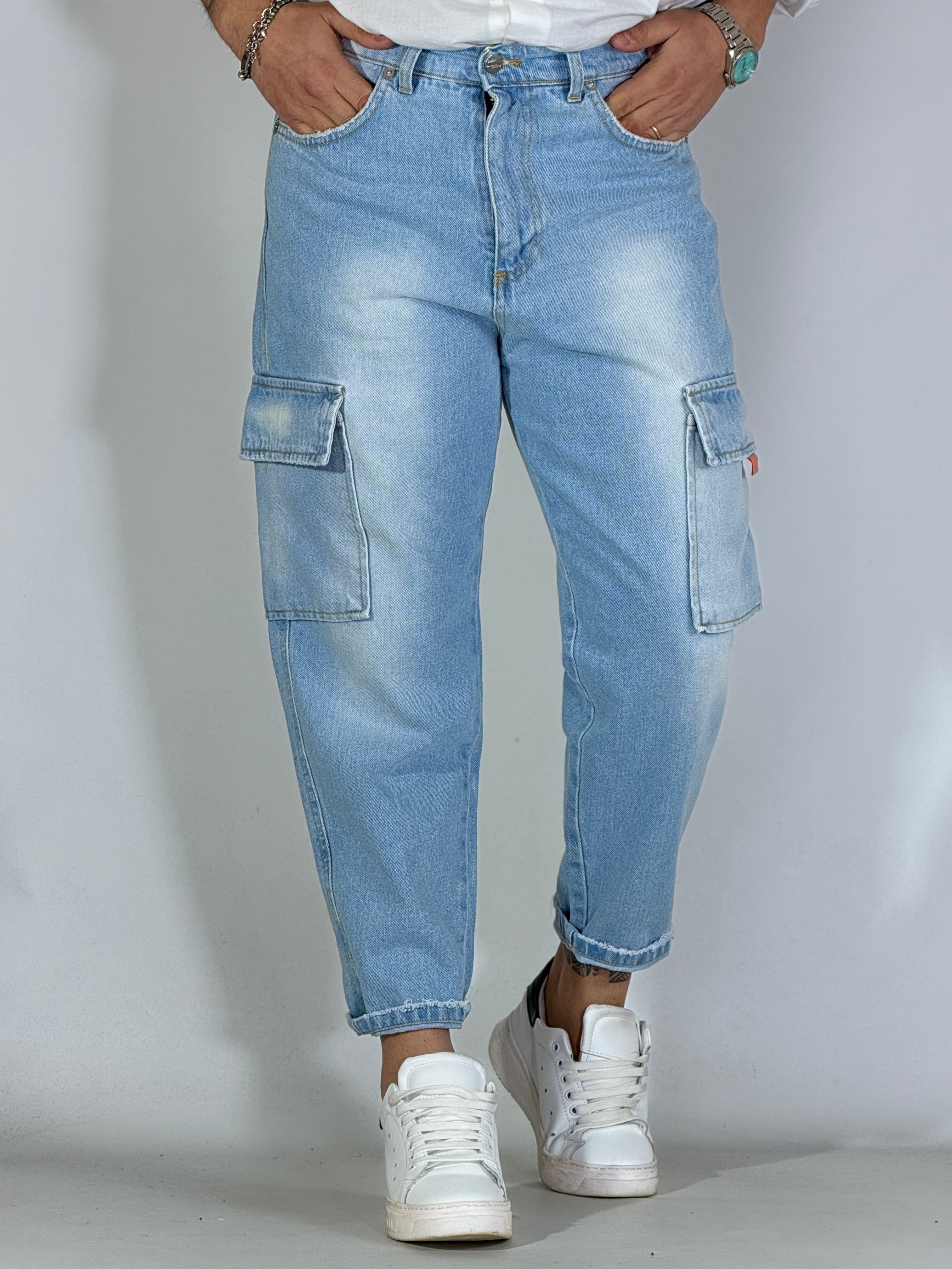 San Paolo · Jeans loose fit cargo chiaro
