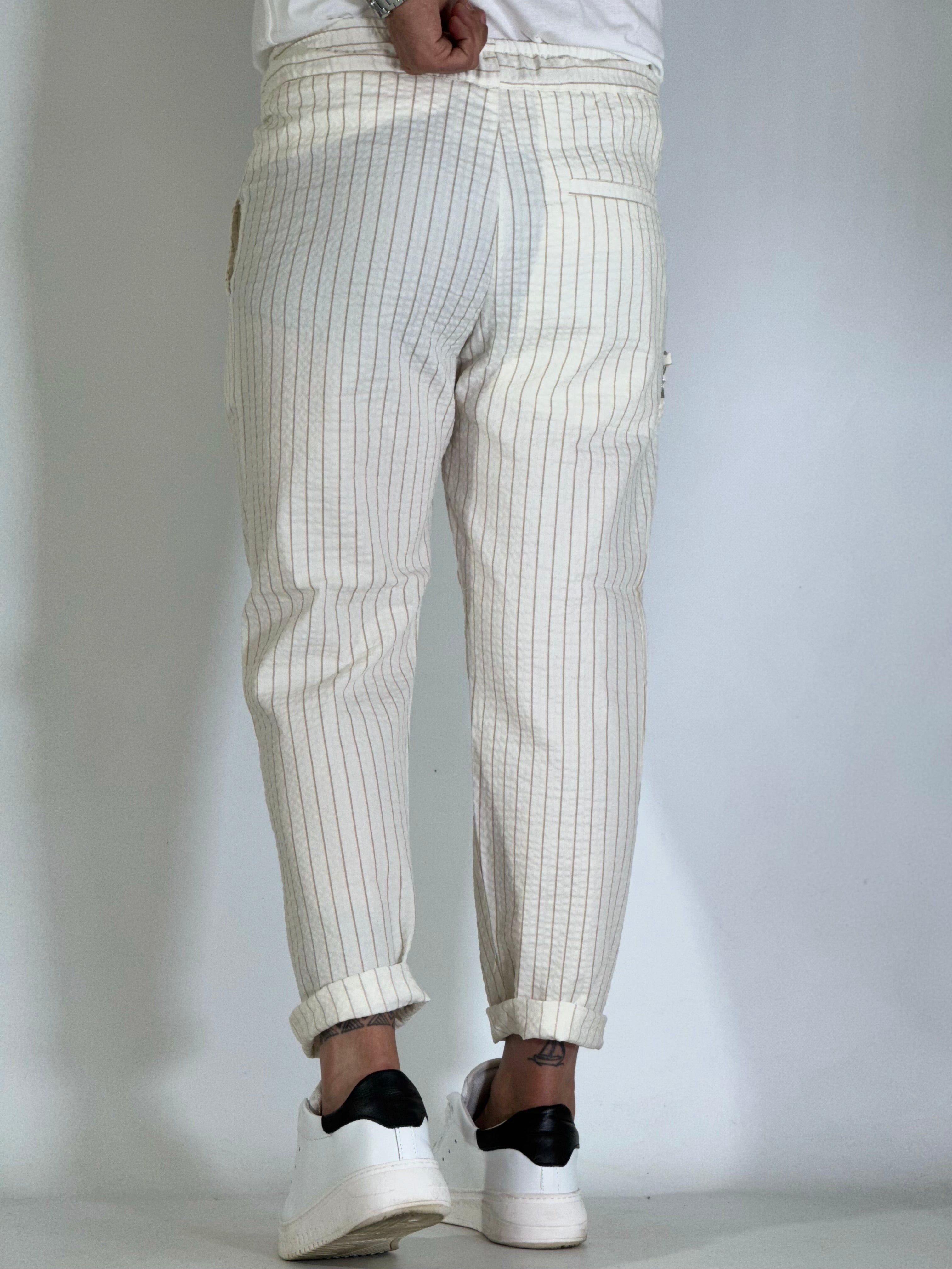 Pantalaccio rigato drappeggiato beige GPE539