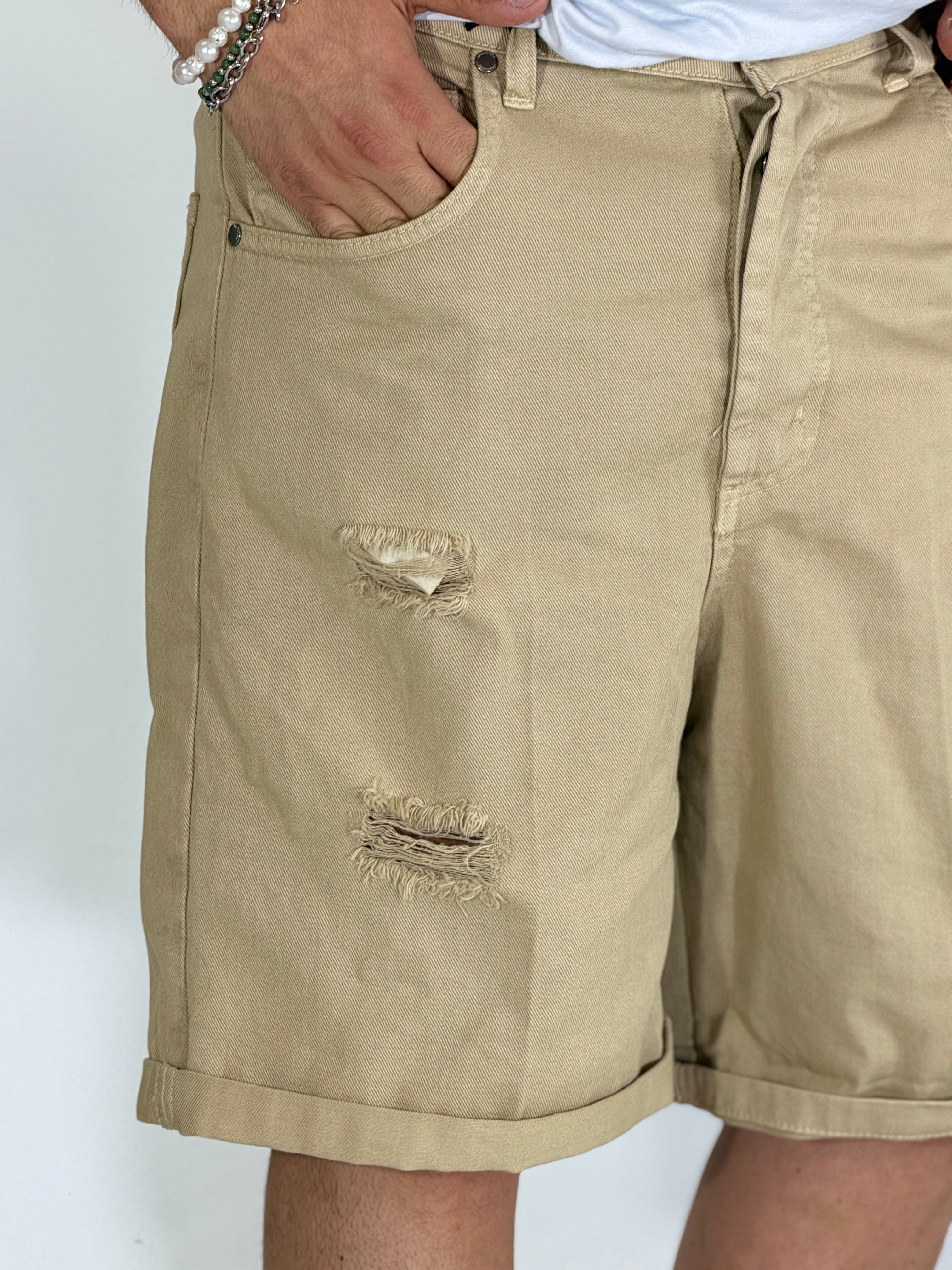 Bermuda jeans loose fit beige RICCIONE