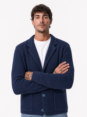 KASSEL cardigan punto riso blu