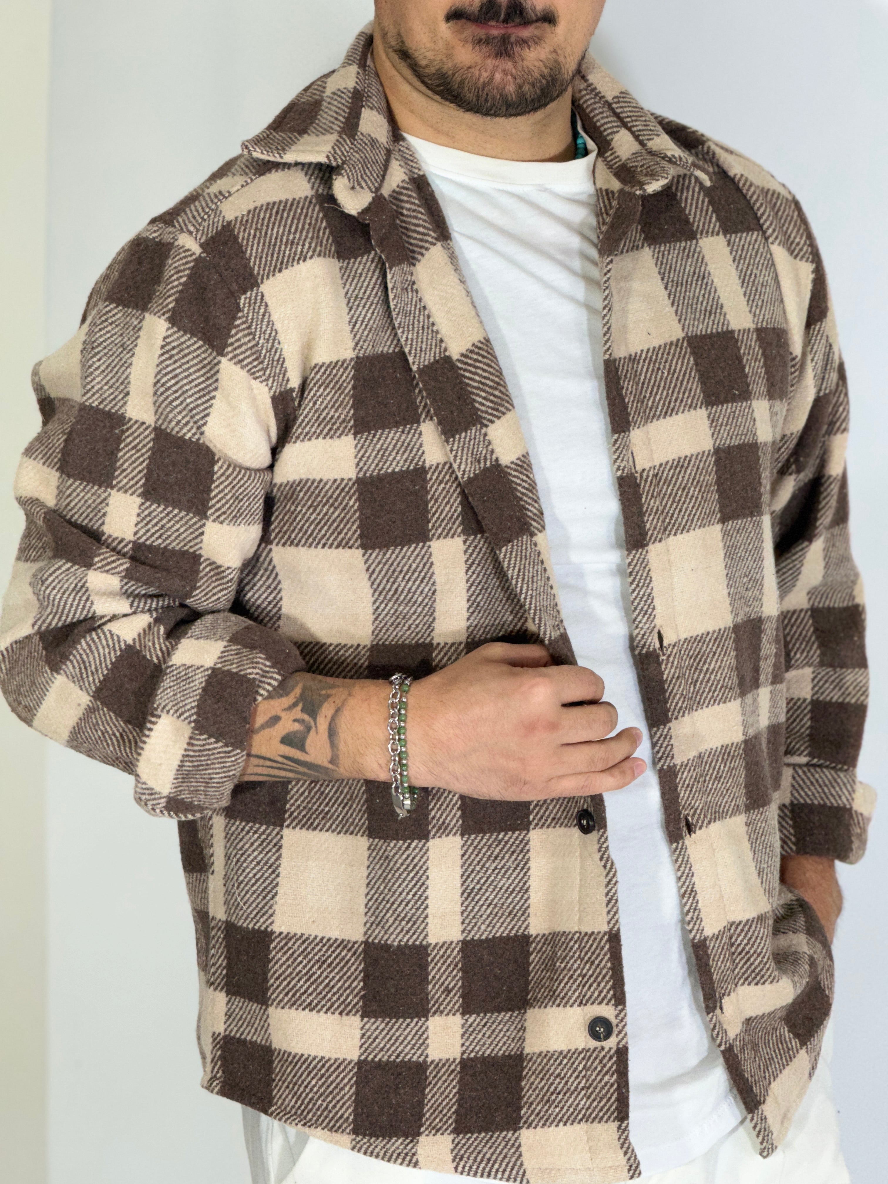 Giacca quadri flanella marrone UM749