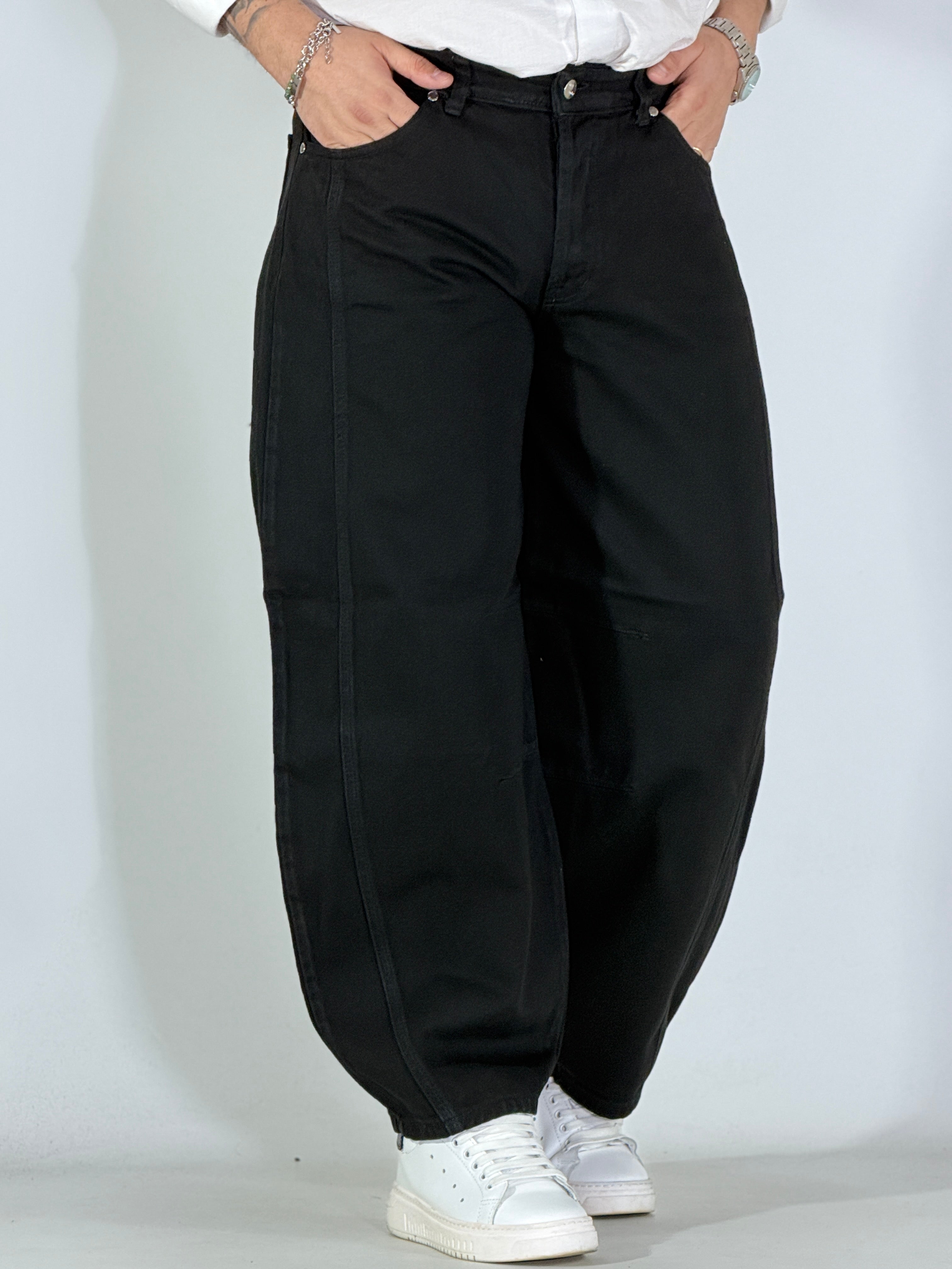 Pantalone nero balloon cotone