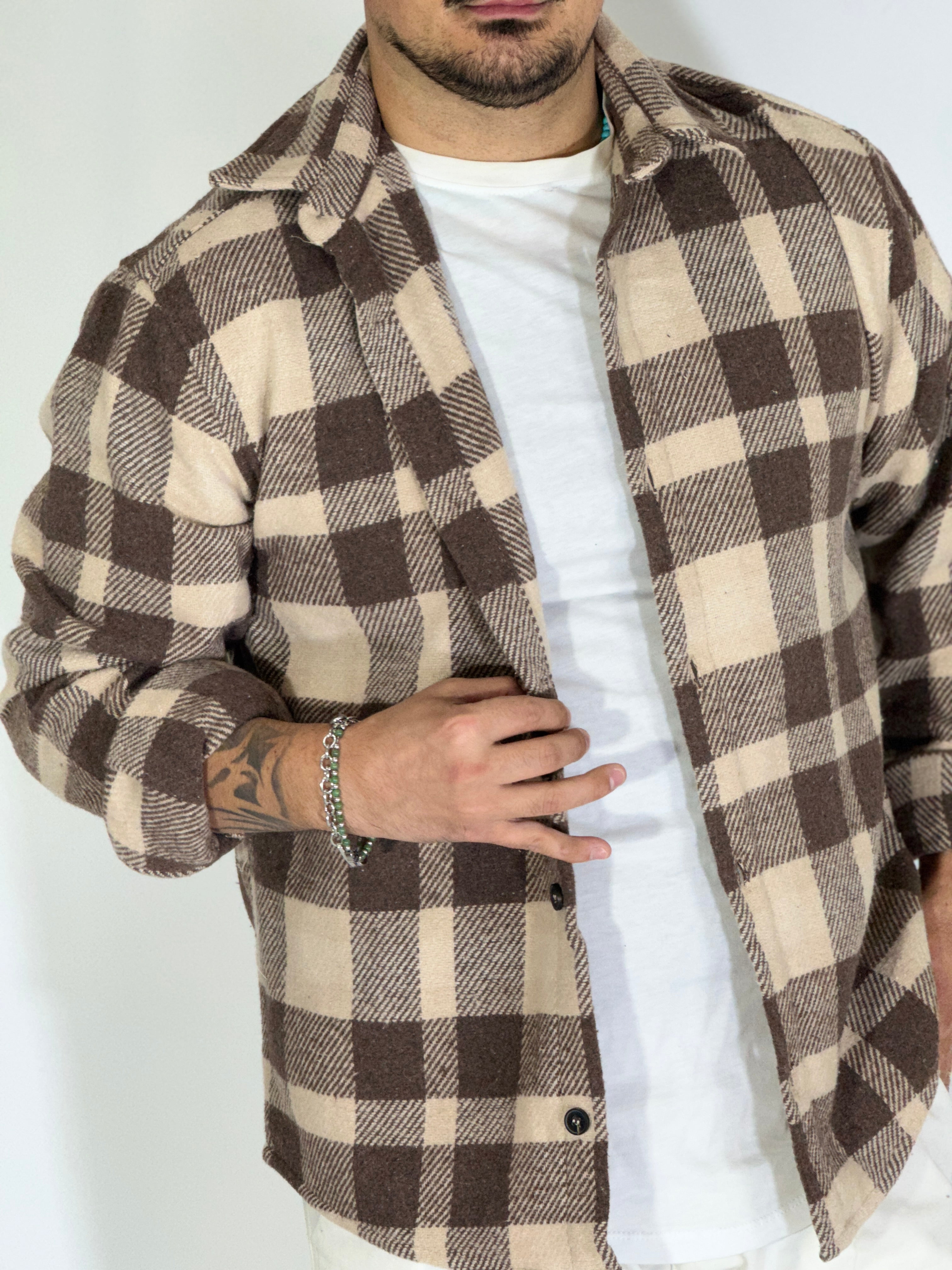 Giacca quadri flanella marrone UM749