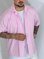 Camicia cropped rigata rosa ARNOLD