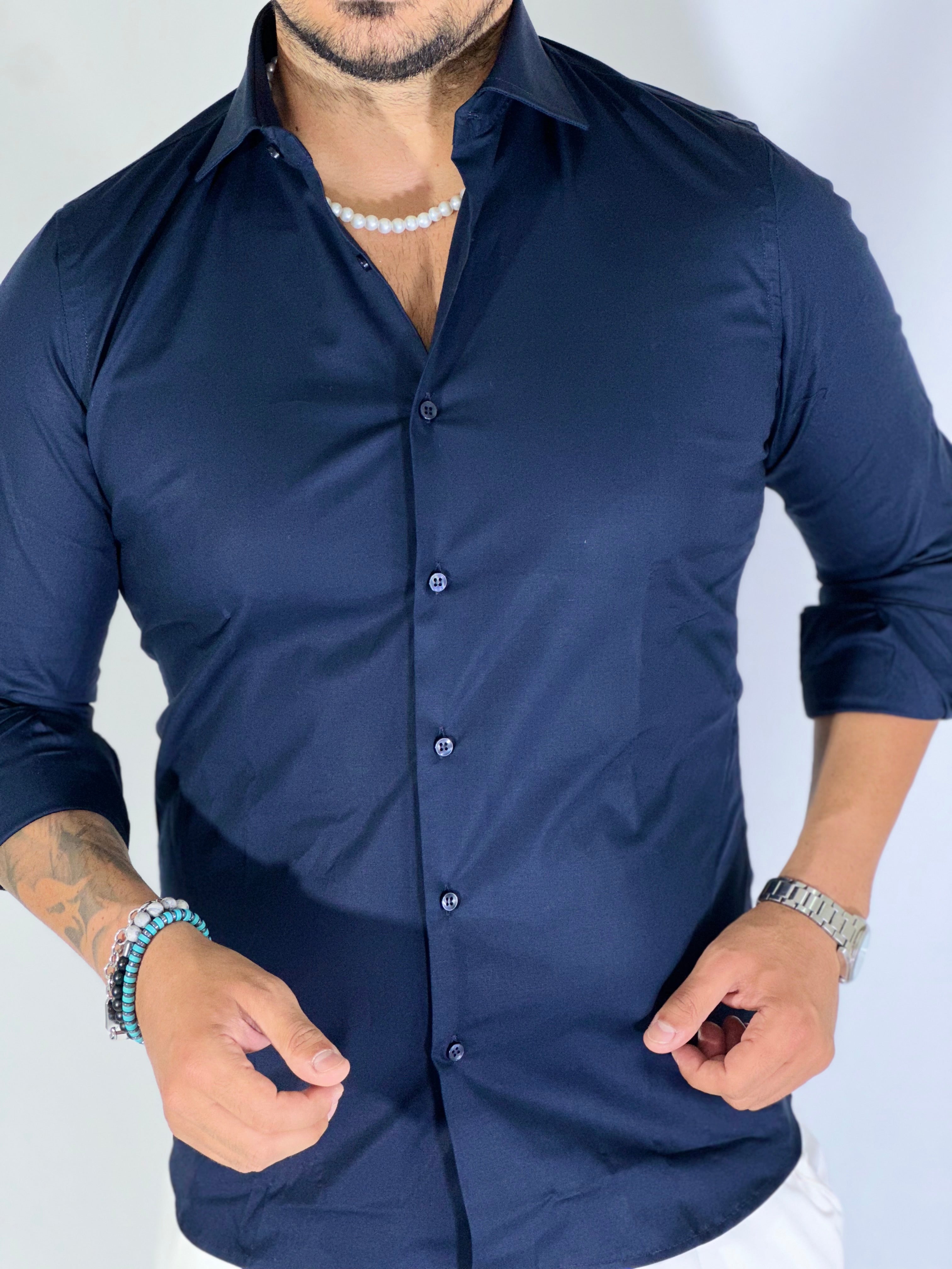 Camicia cotone basic blu notte MIGLIACCIO