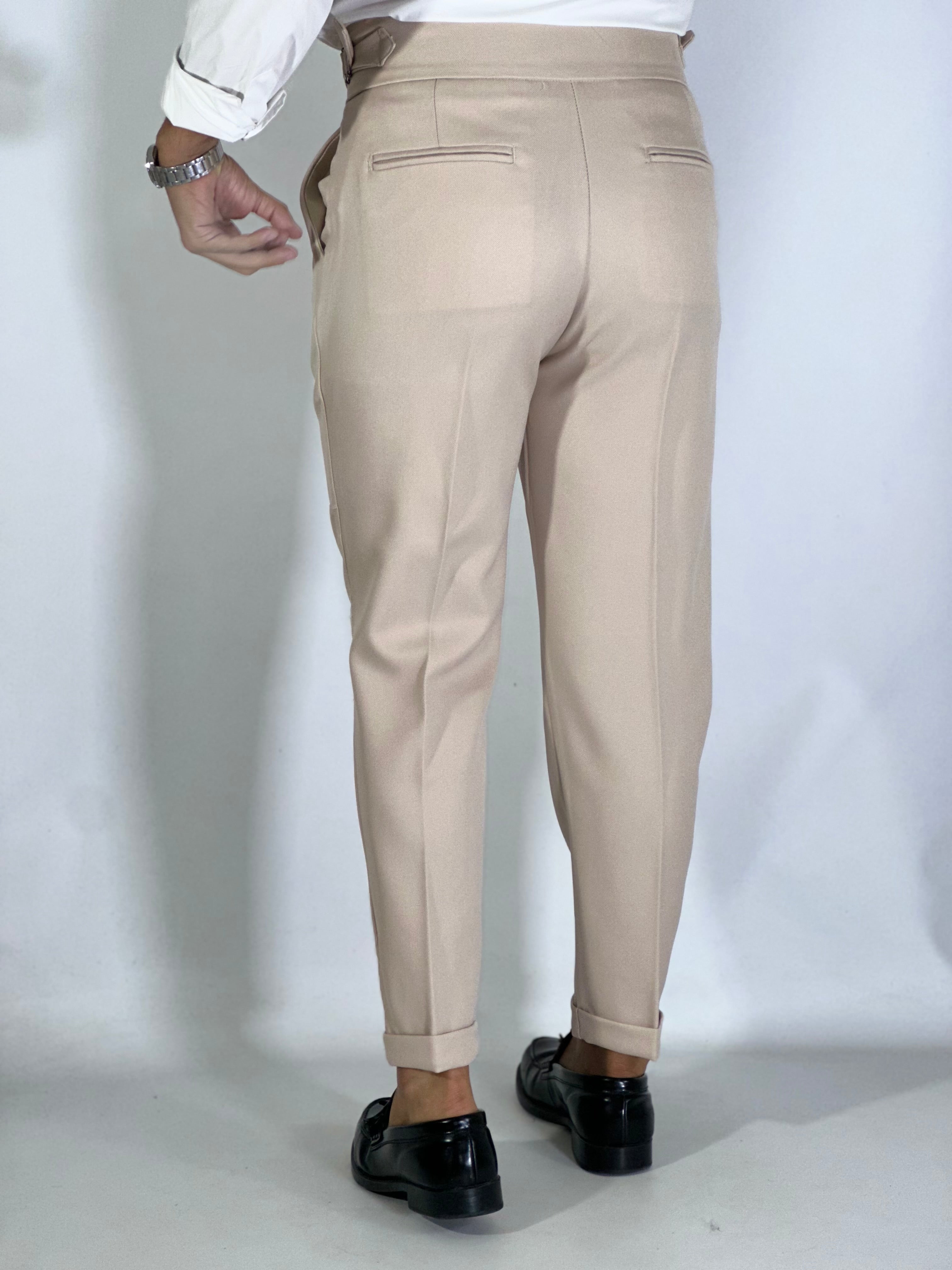 Pantalone elegante vita alta panna PU3353