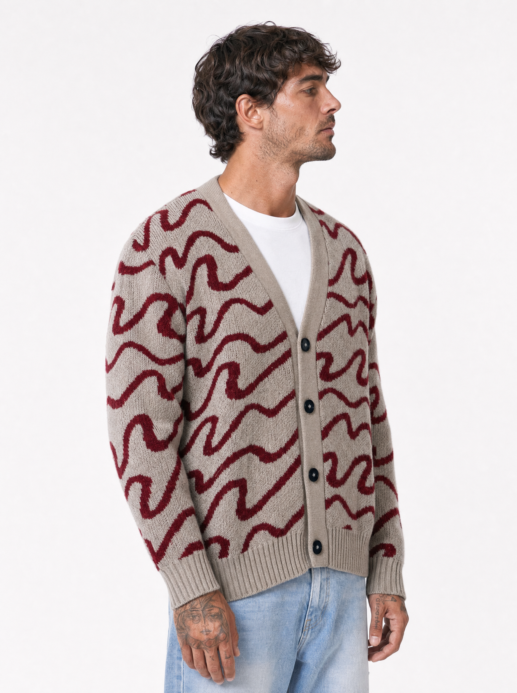 COSTIERA cardigan grigio-rosso jacquard