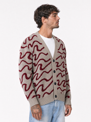 COSTIERA cardigan grigio-rosso jacquard