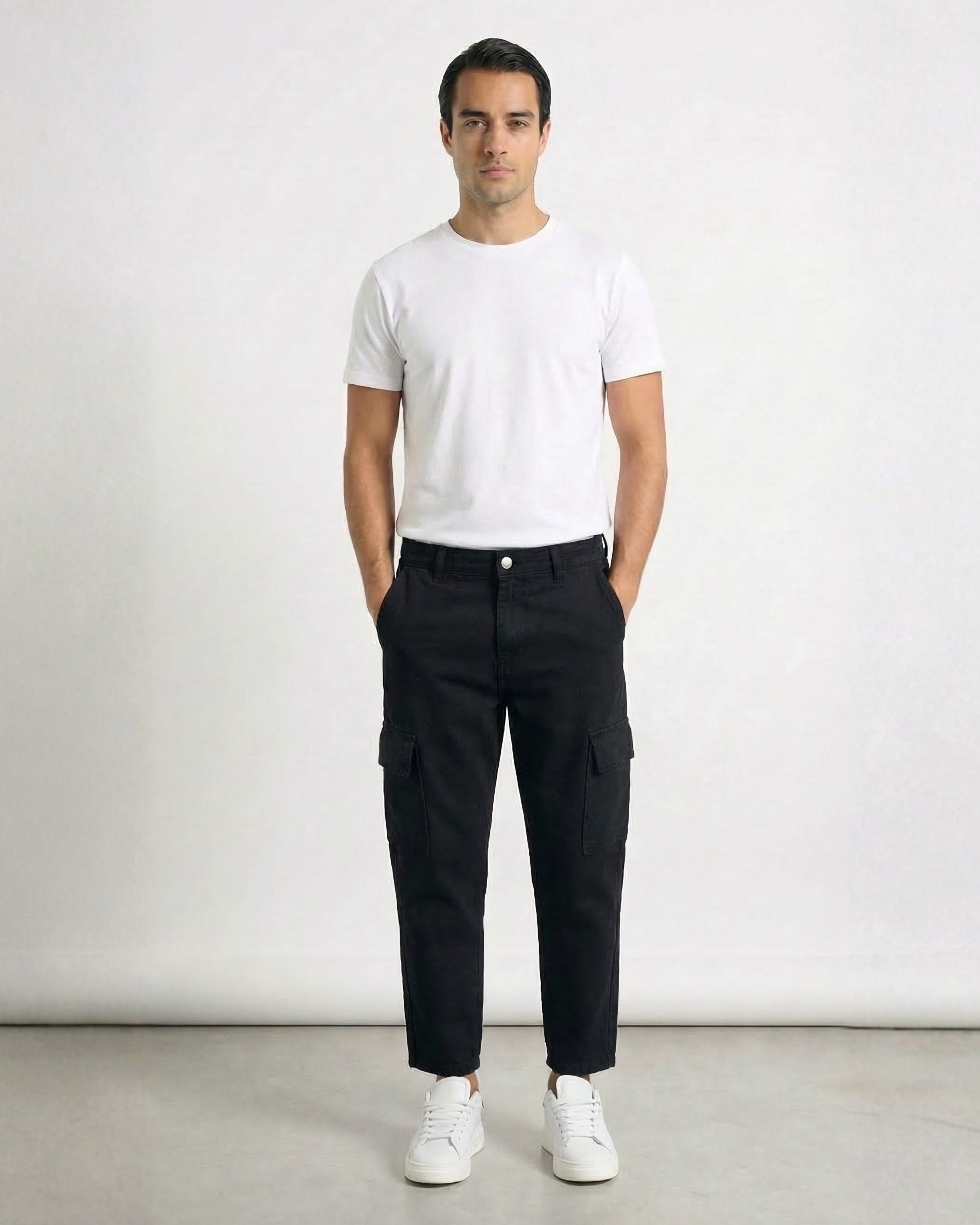 Pantalone loose fit cargo nero HARLEM