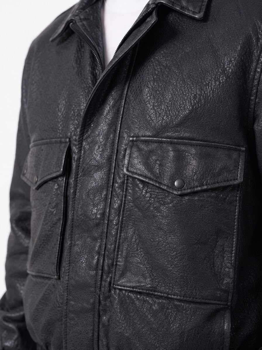 Giubbino imbottito eco-pelle nero YF1702