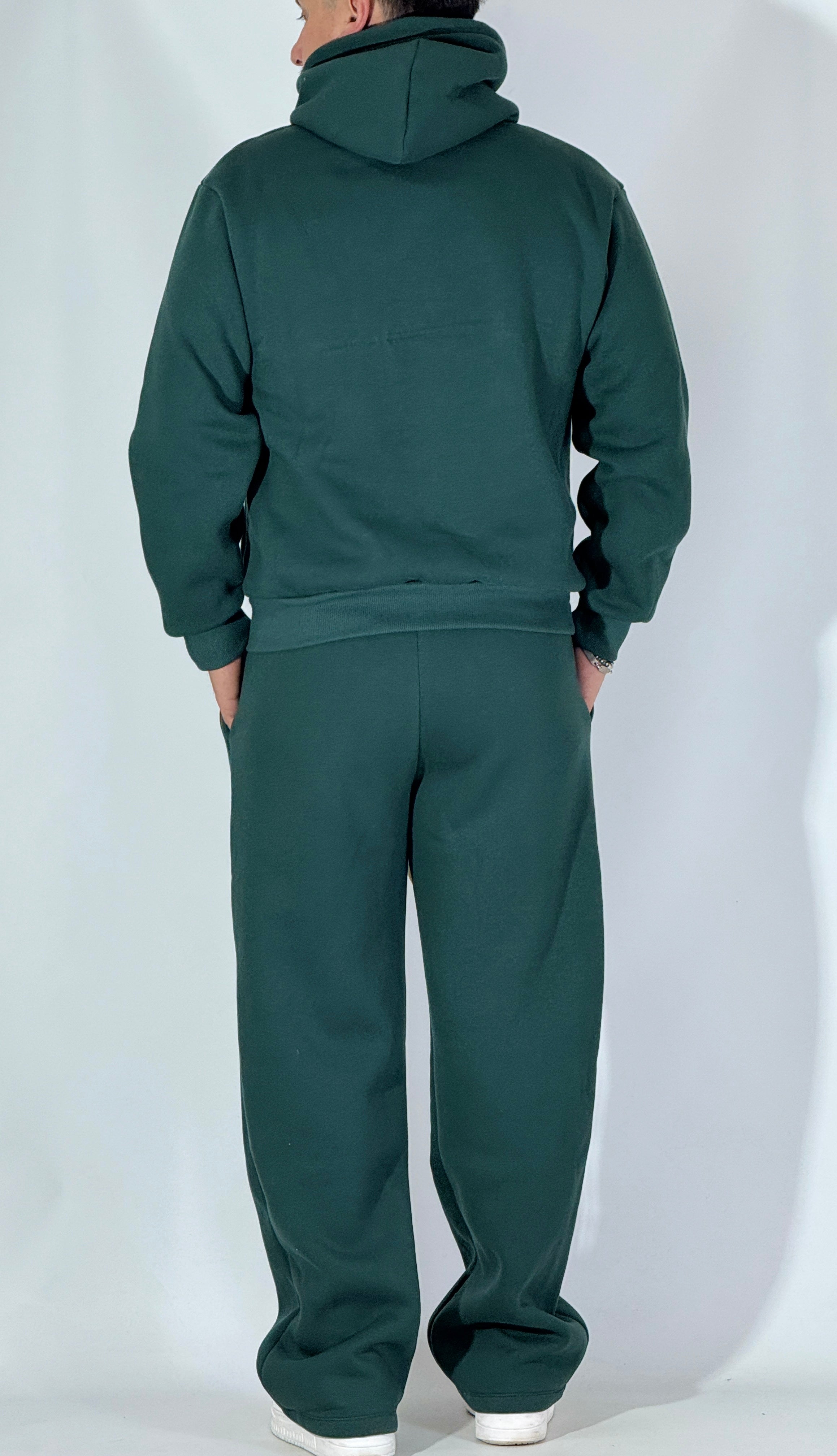 Completo tuta palazzo felpato verde  AD120