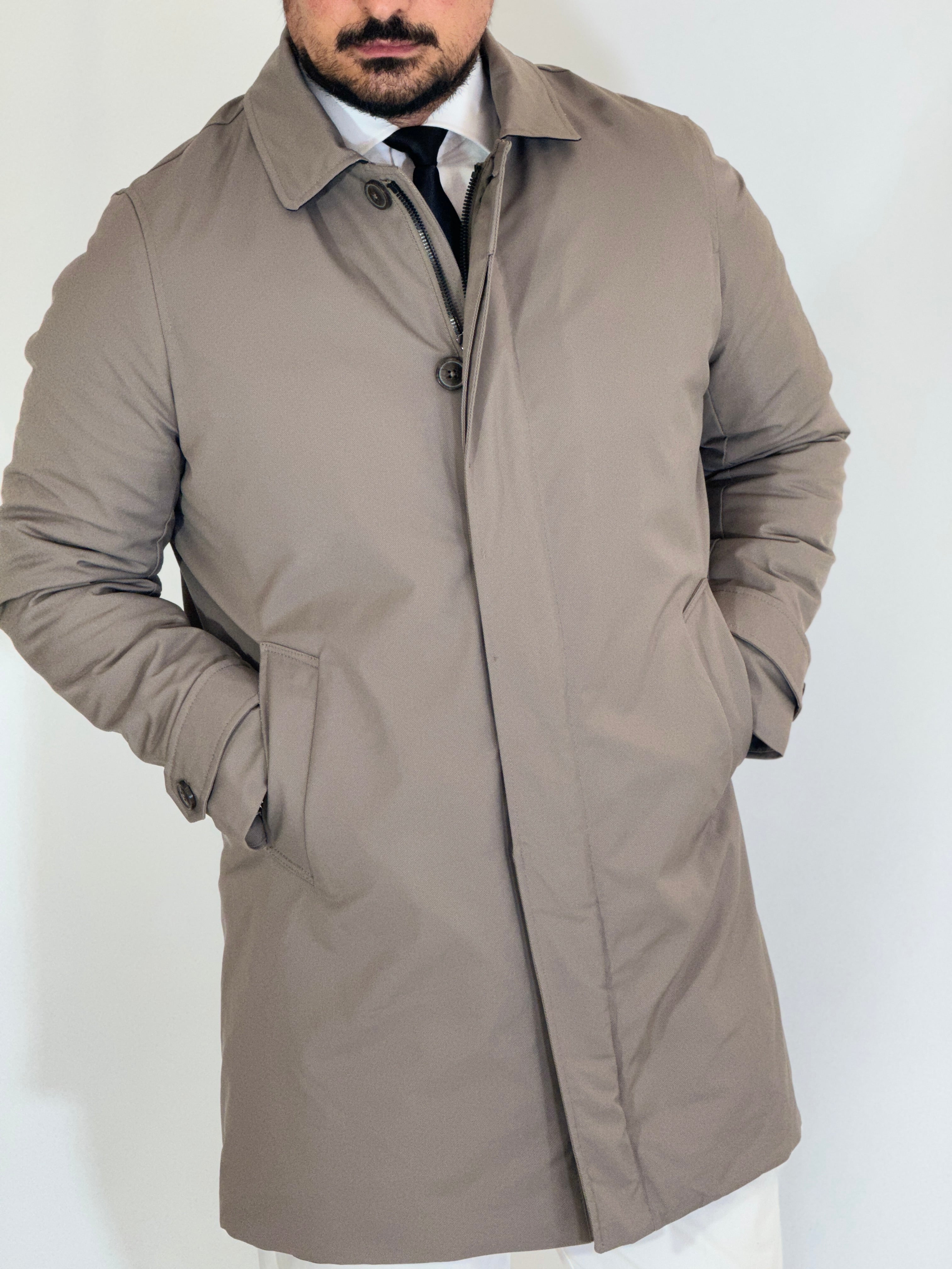 Trench tessuto diagonale imbottito tortora RCS007WF