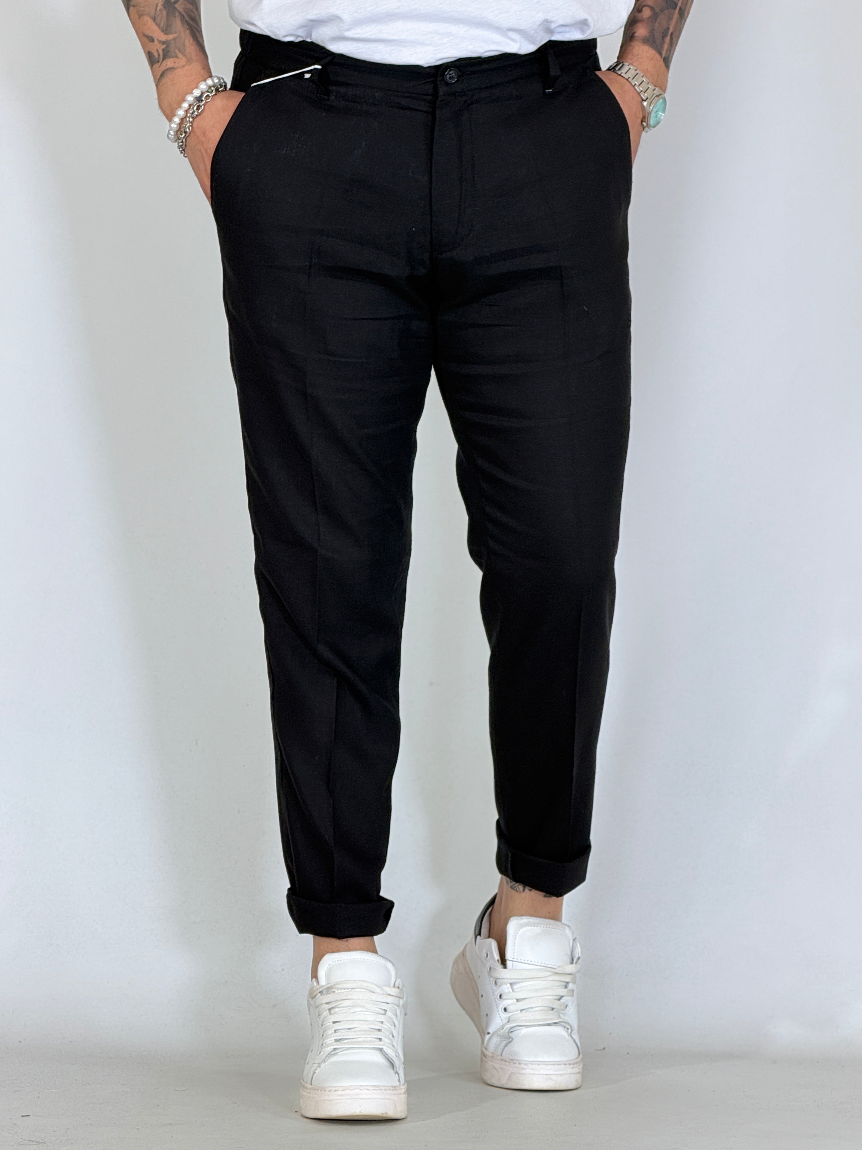 Pantalone in lino nero MAPPAMONDO