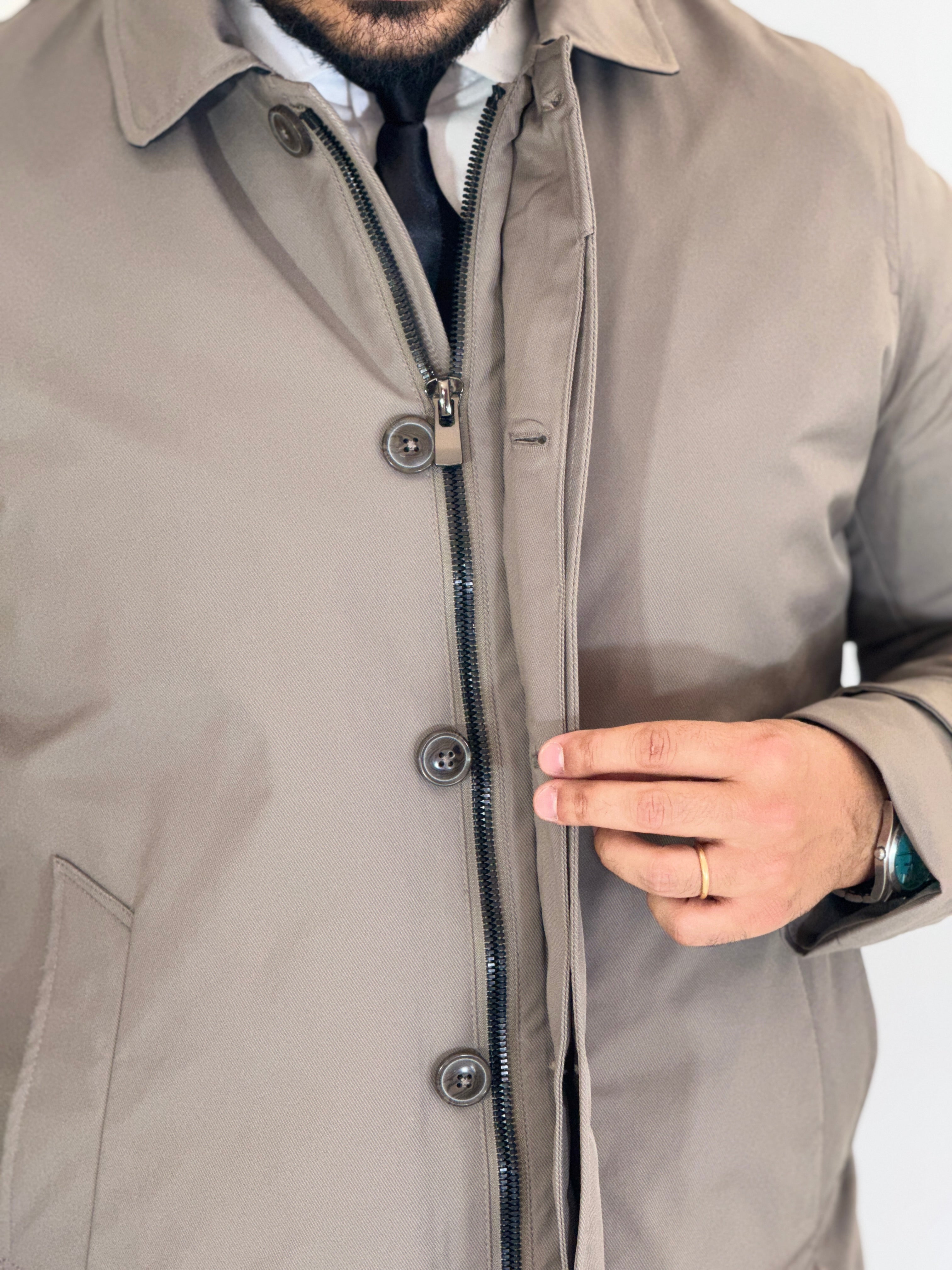 Trench tessuto diagonale imbottito tortora RCS007WF
