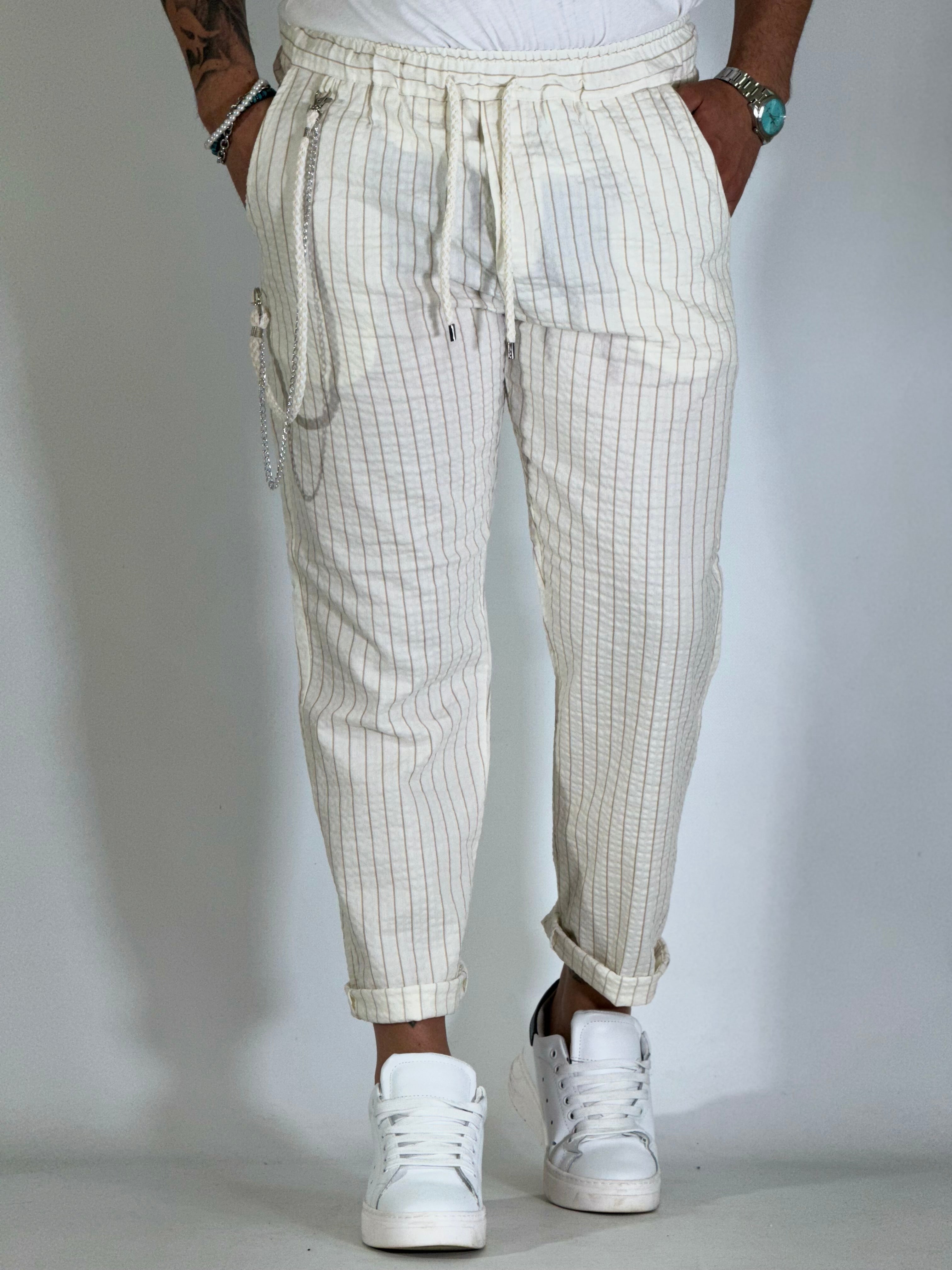 Pantalaccio rigato drappeggiato beige GPE539