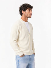 DAMON Cardigan basic a costine panna