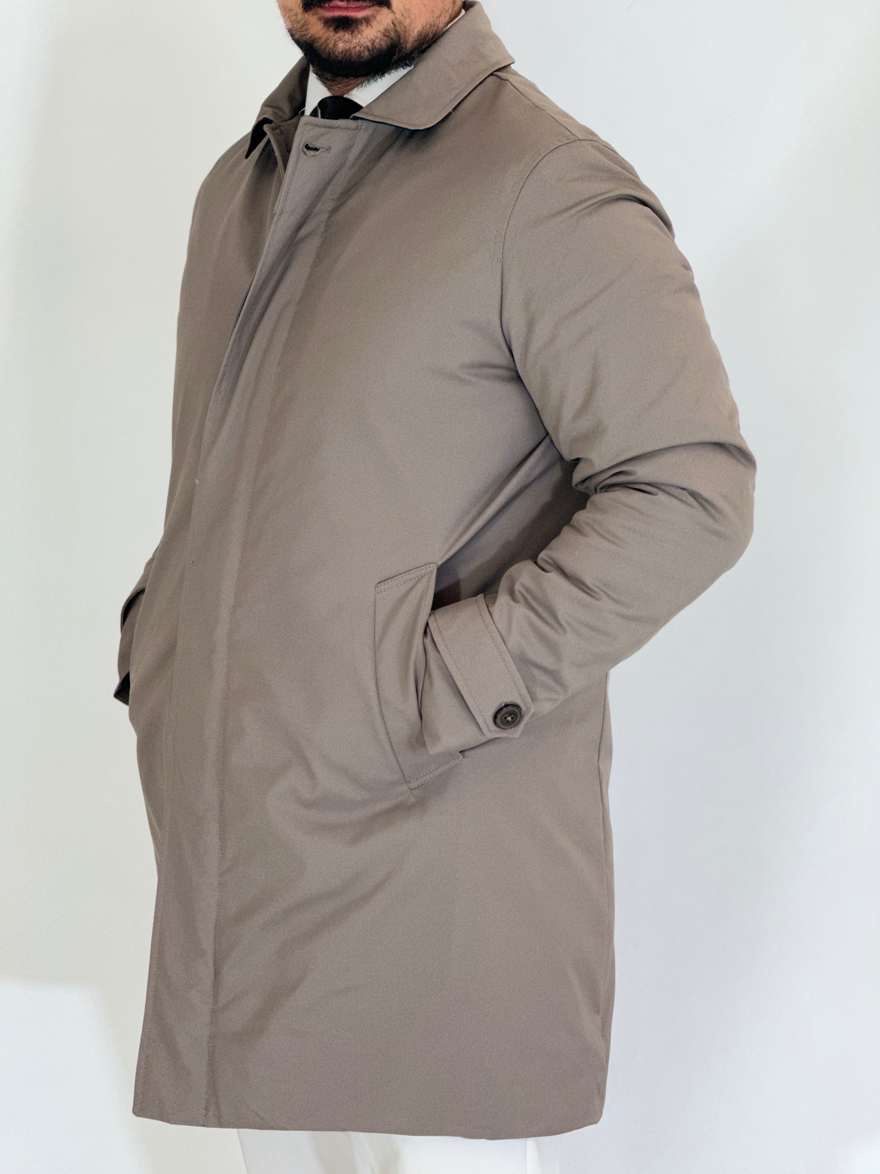 Trench tessuto diagonale imbottito tortora RCS007WF