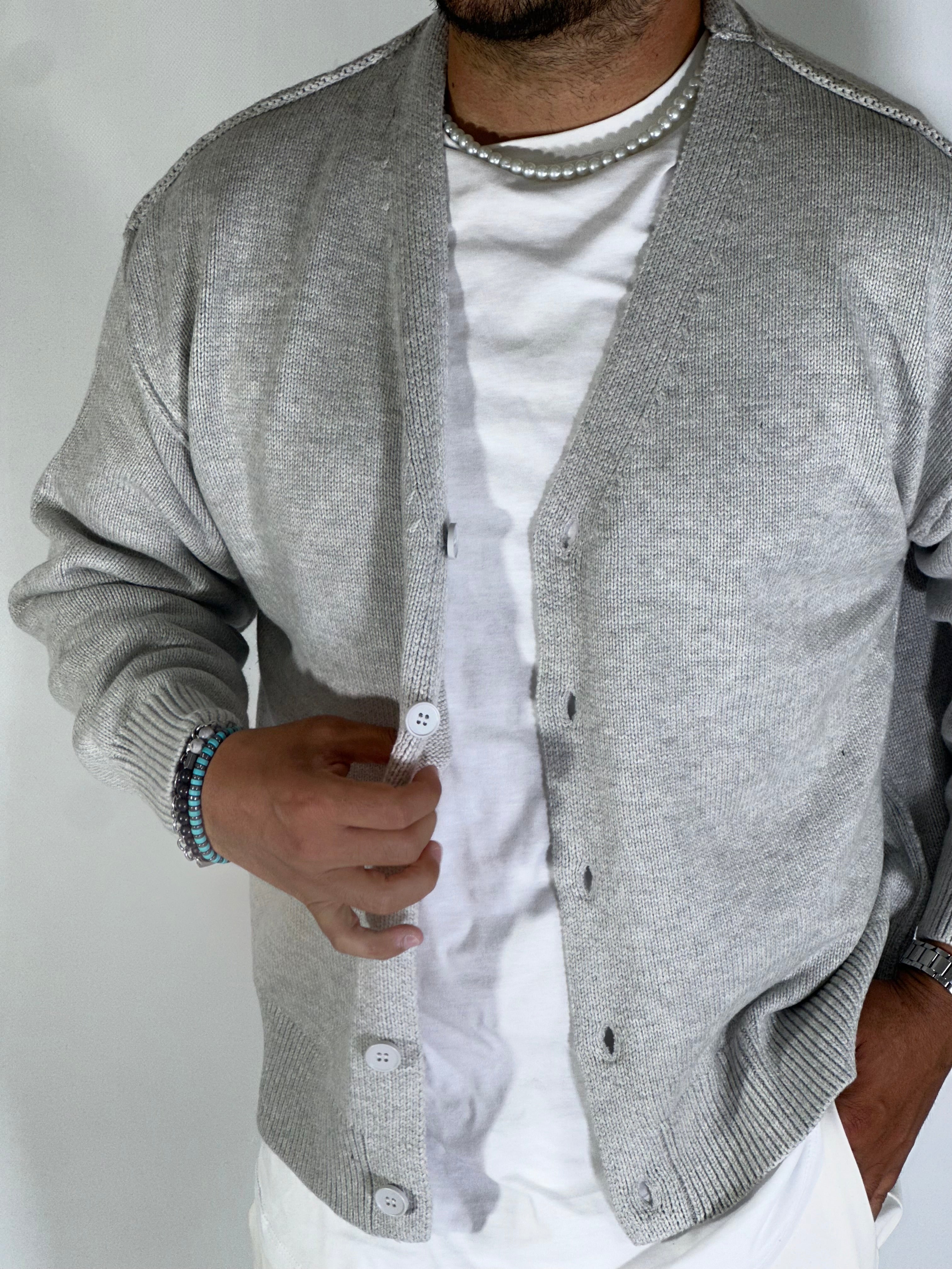 Cardigan over spalla scesa light gray W86025