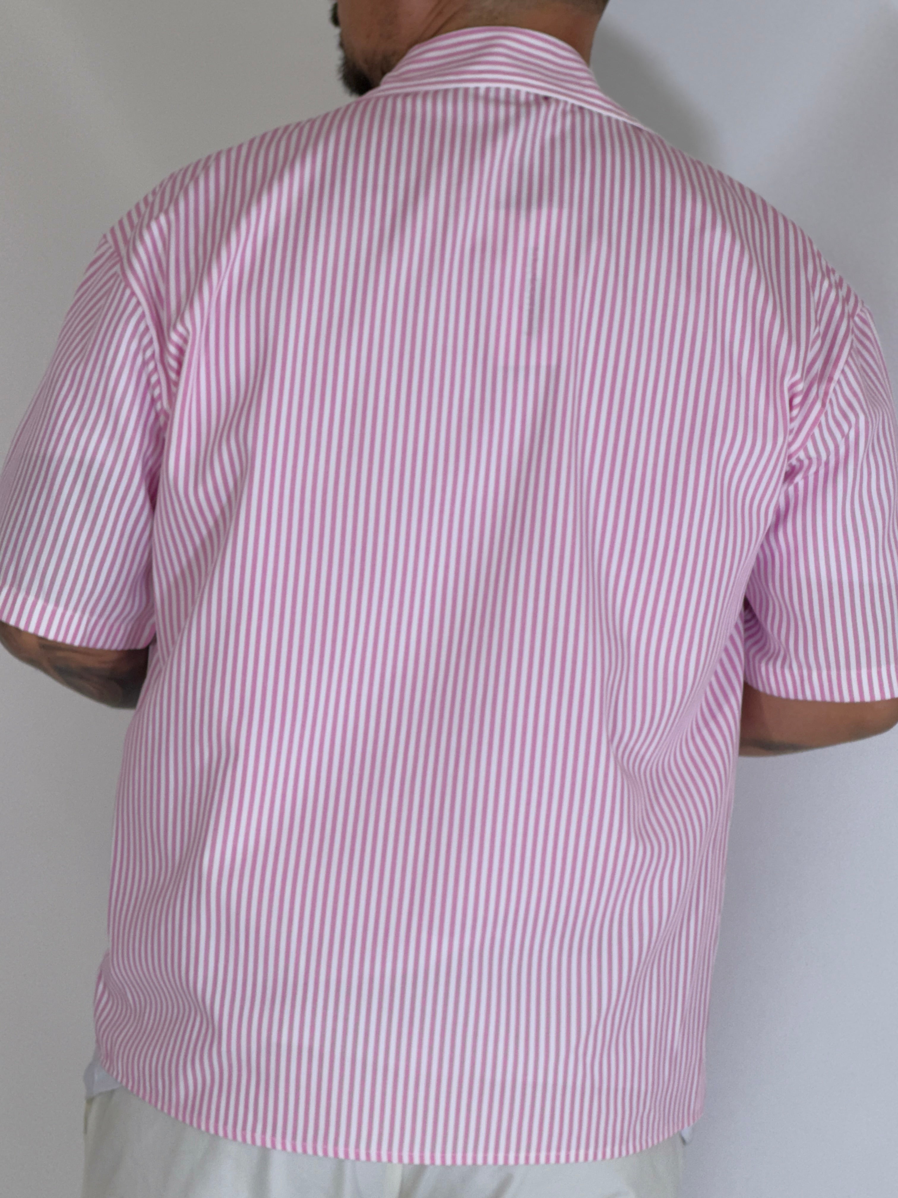 Camicia cropped rigata rosa ARNOLD
