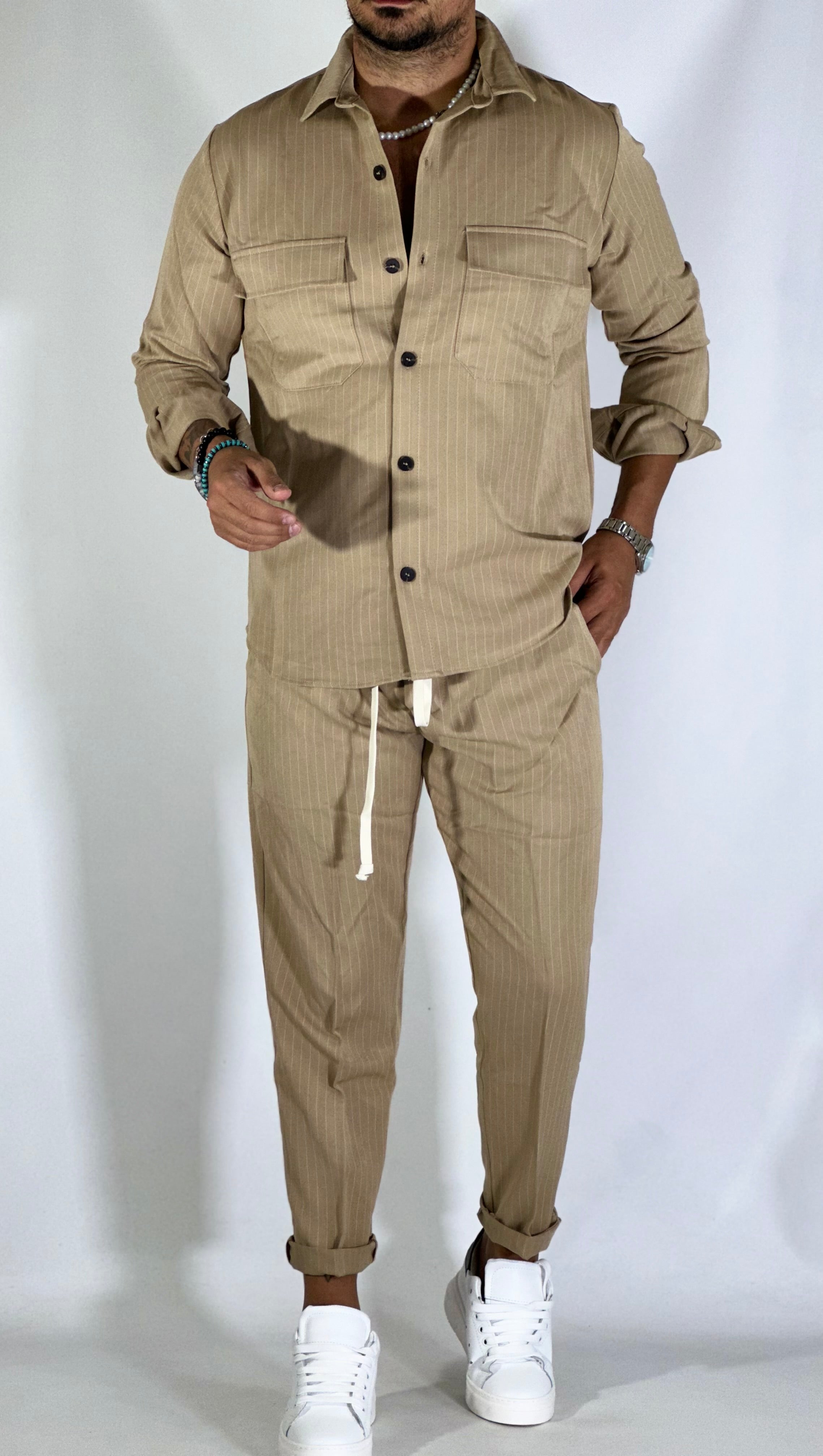 Coordinato casual gessato beige VNR1/R2