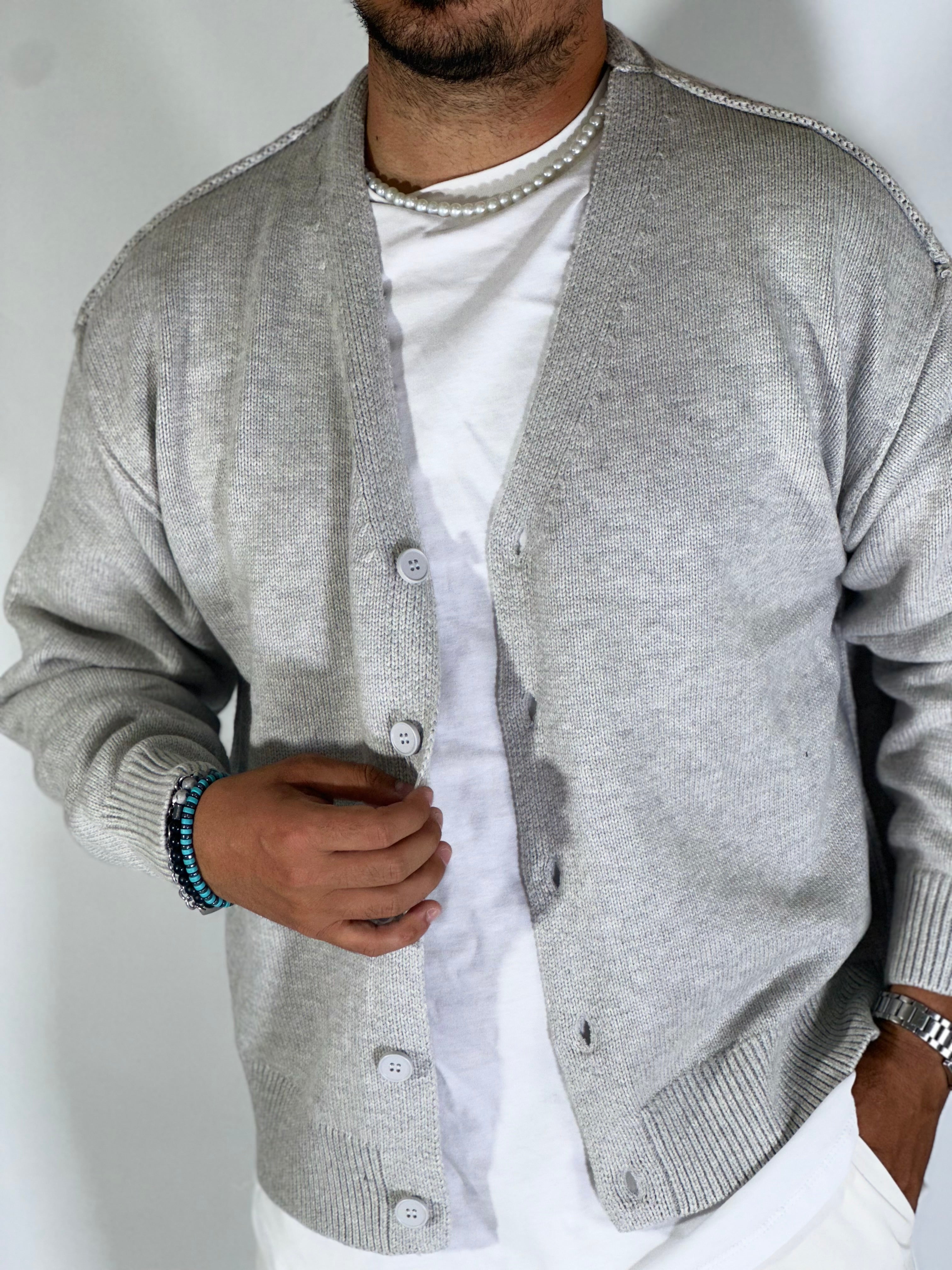 Cardigan over spalla scesa light gray W86025