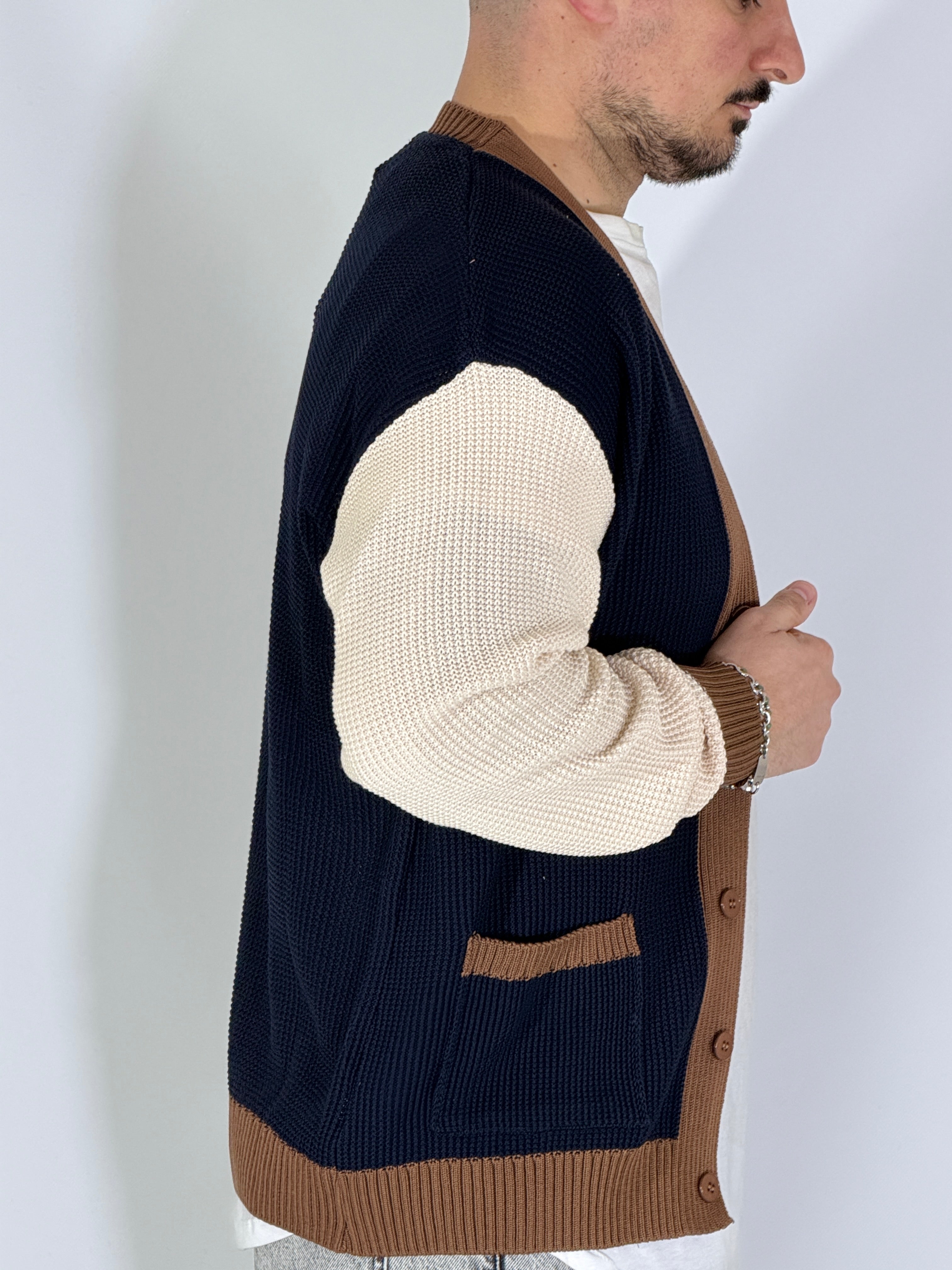 Dale · Cardigan tricolor blu scuro