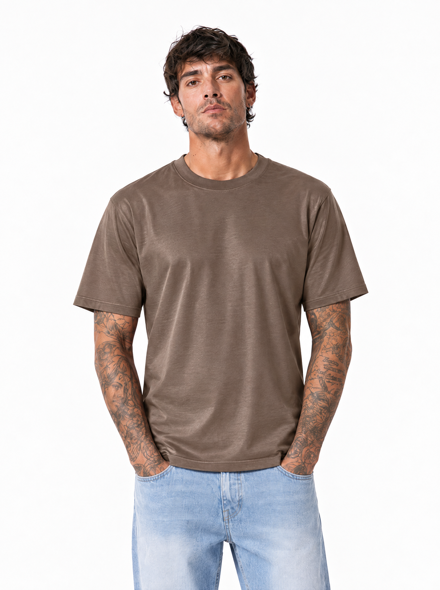 T-shirt in filo di scozia tortora SH760