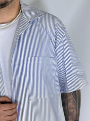 Camicia cropped rigata blu ARNOLD