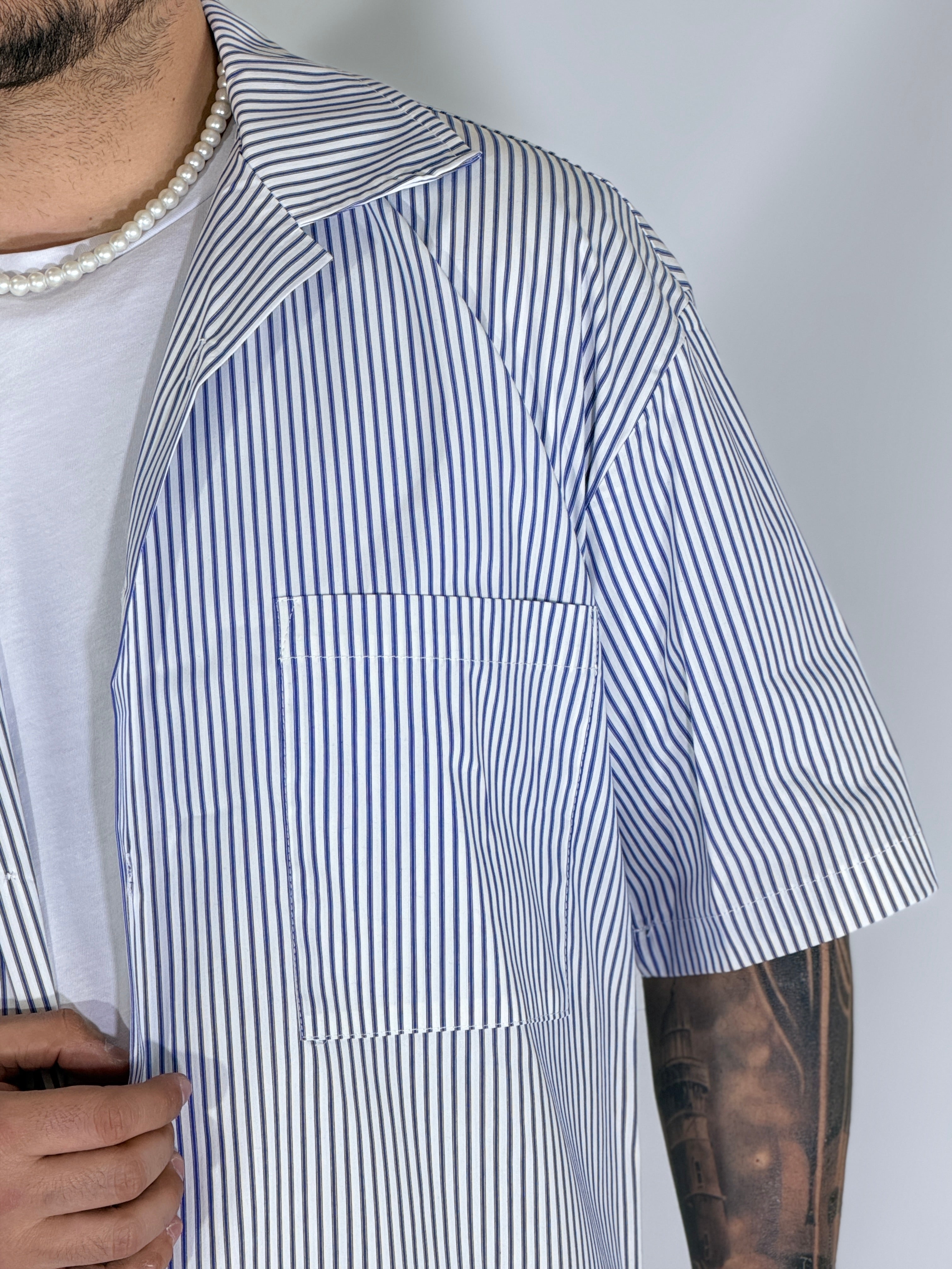 Camicia cropped rigata blu ARNOLD