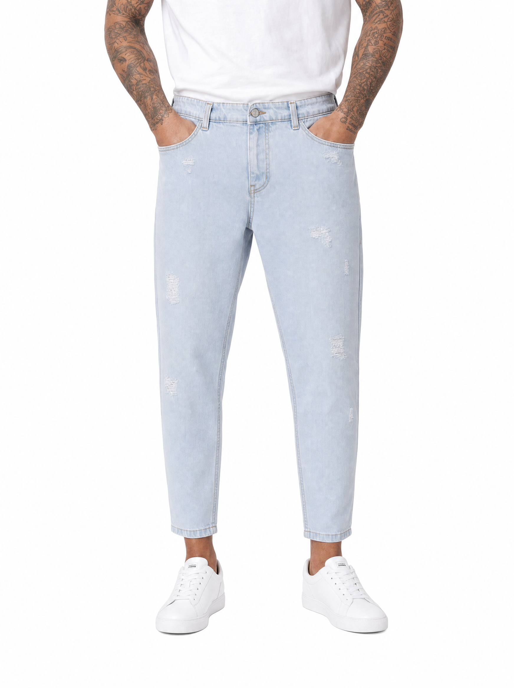 Jeans carrot fit con rotture chiaro MRC11
