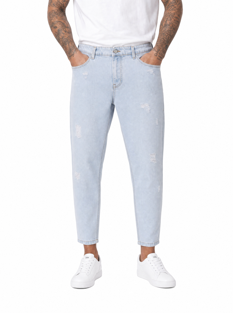 Jeans carrot fit con rotture chiaro MRC11
