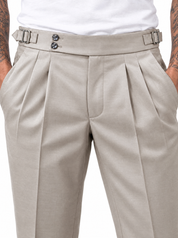 EXPLORER Pantalone vita alta con fibbie beige