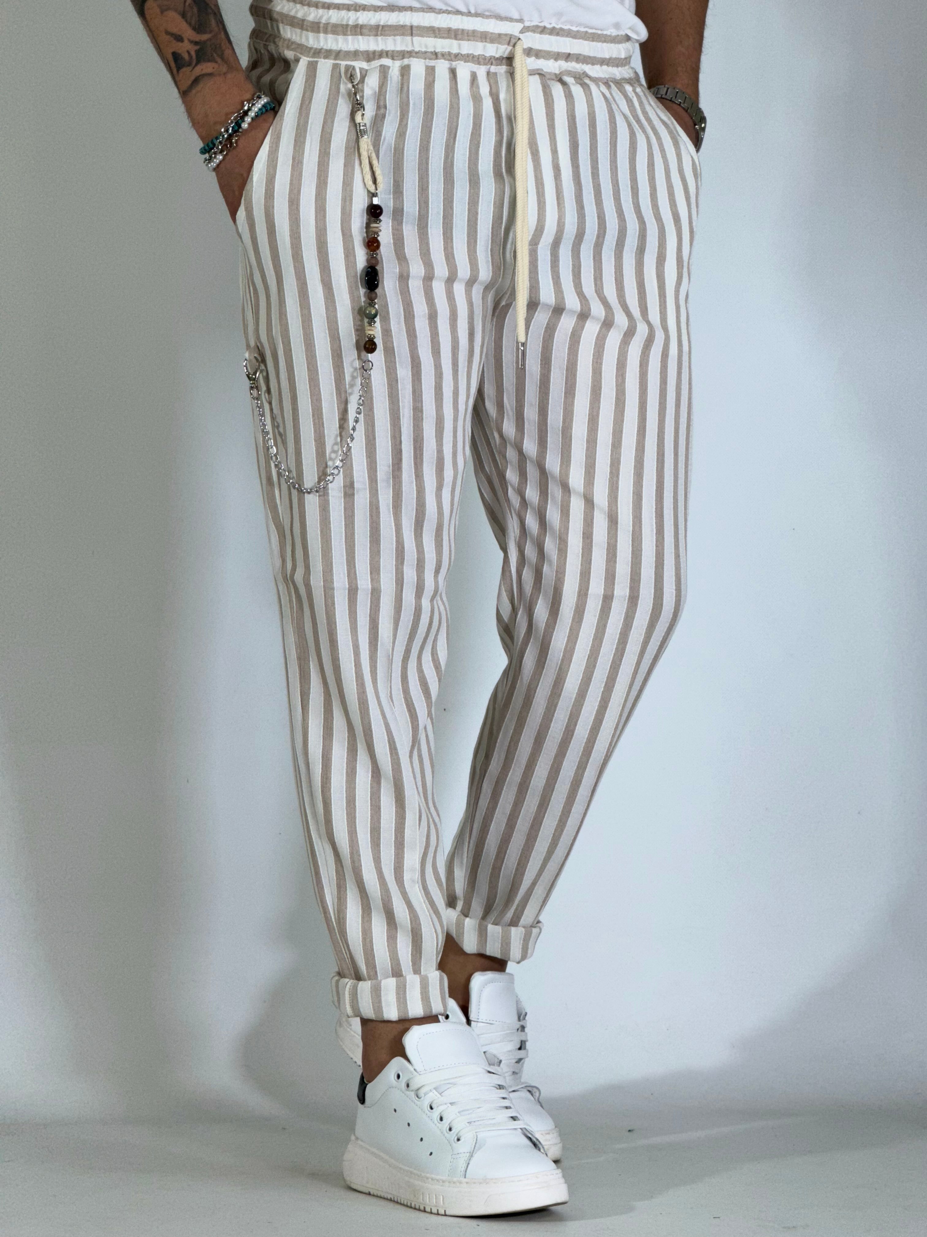Pantalaccio rigato beige BK25006