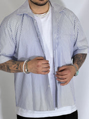 Camicia cropped rigata blu ARNOLD