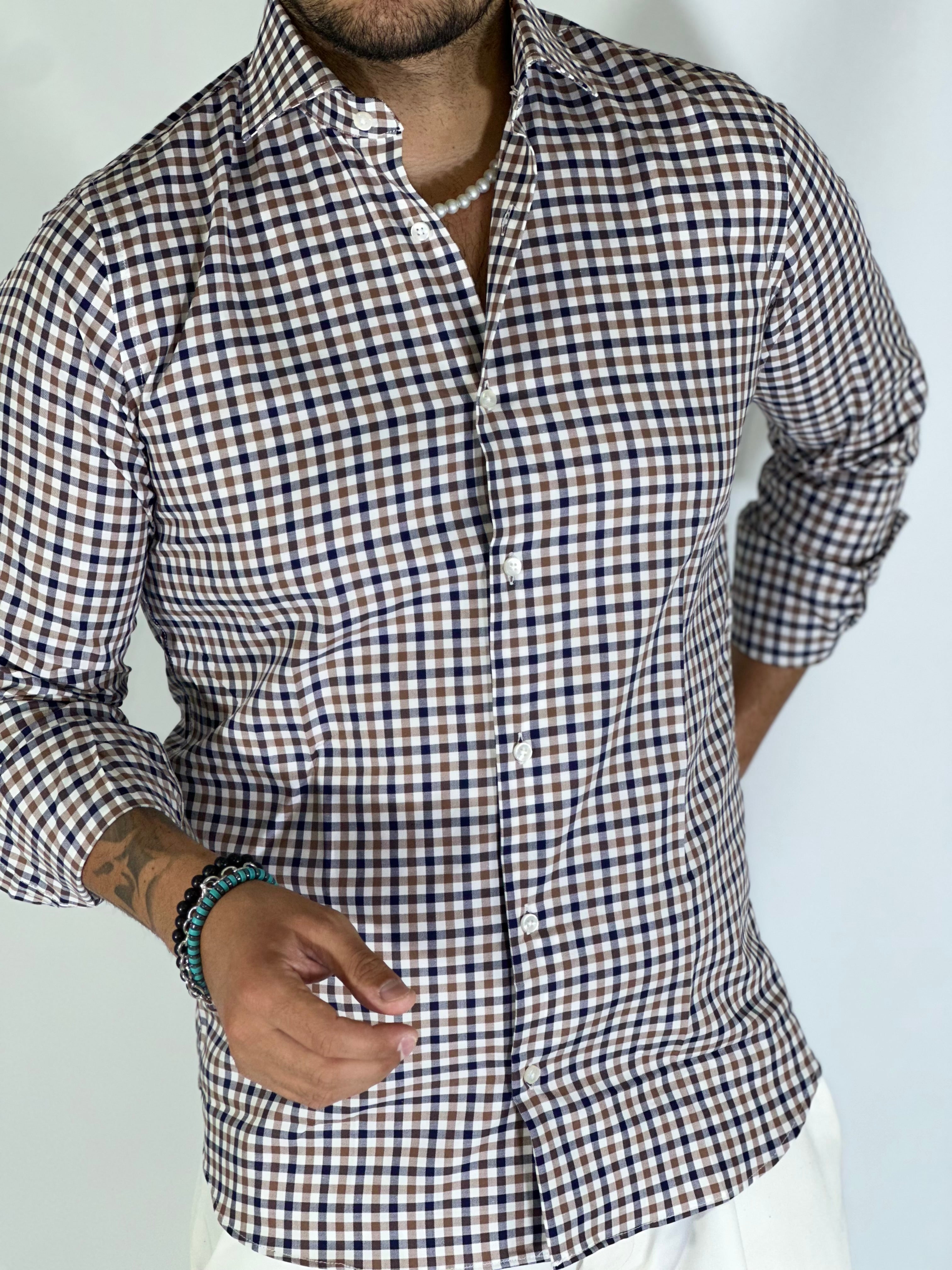 Camicia MIGLIACCIO blu/cammello EVEREST