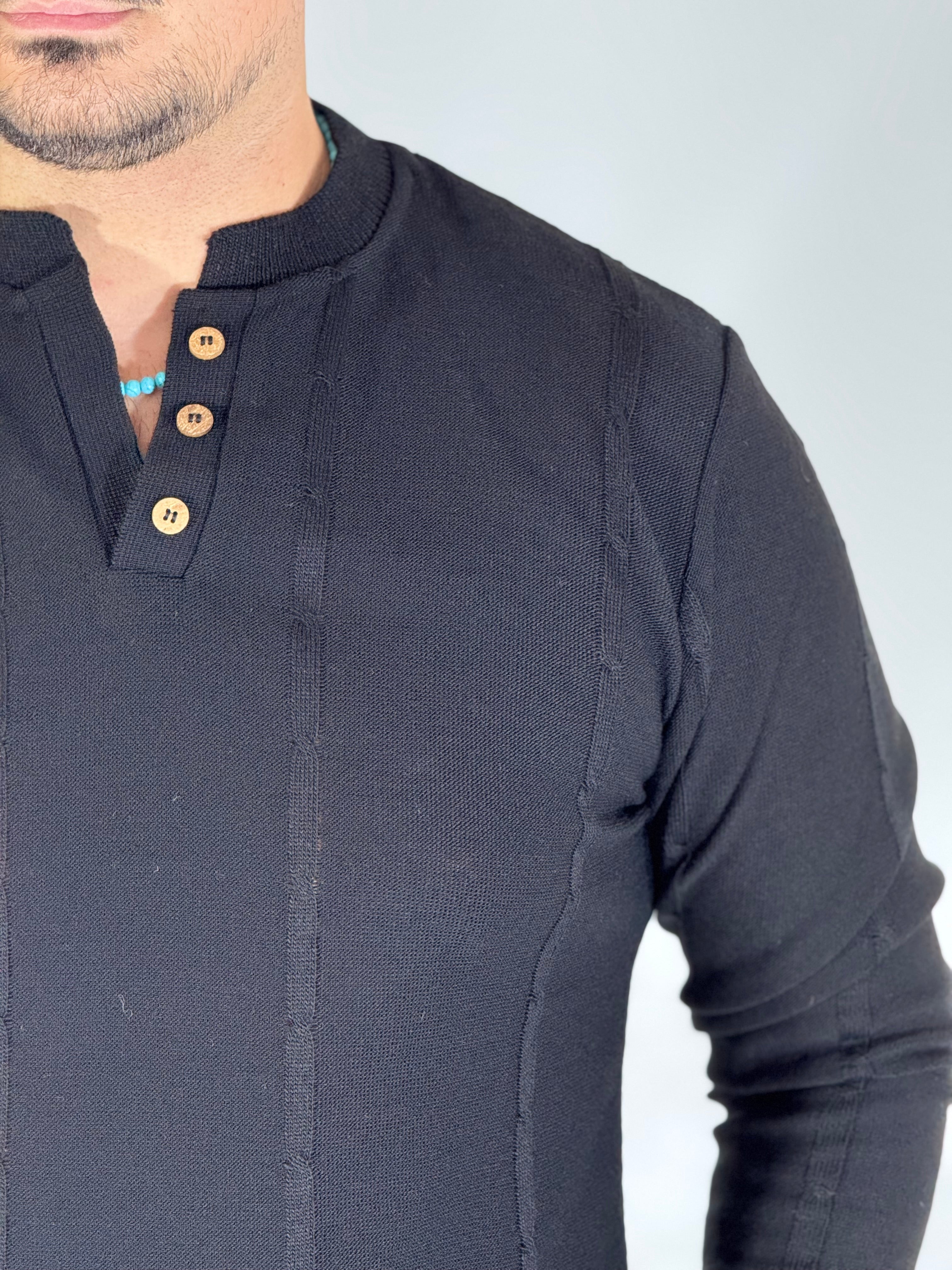 Maglia serafino 3 bottoni nera A446