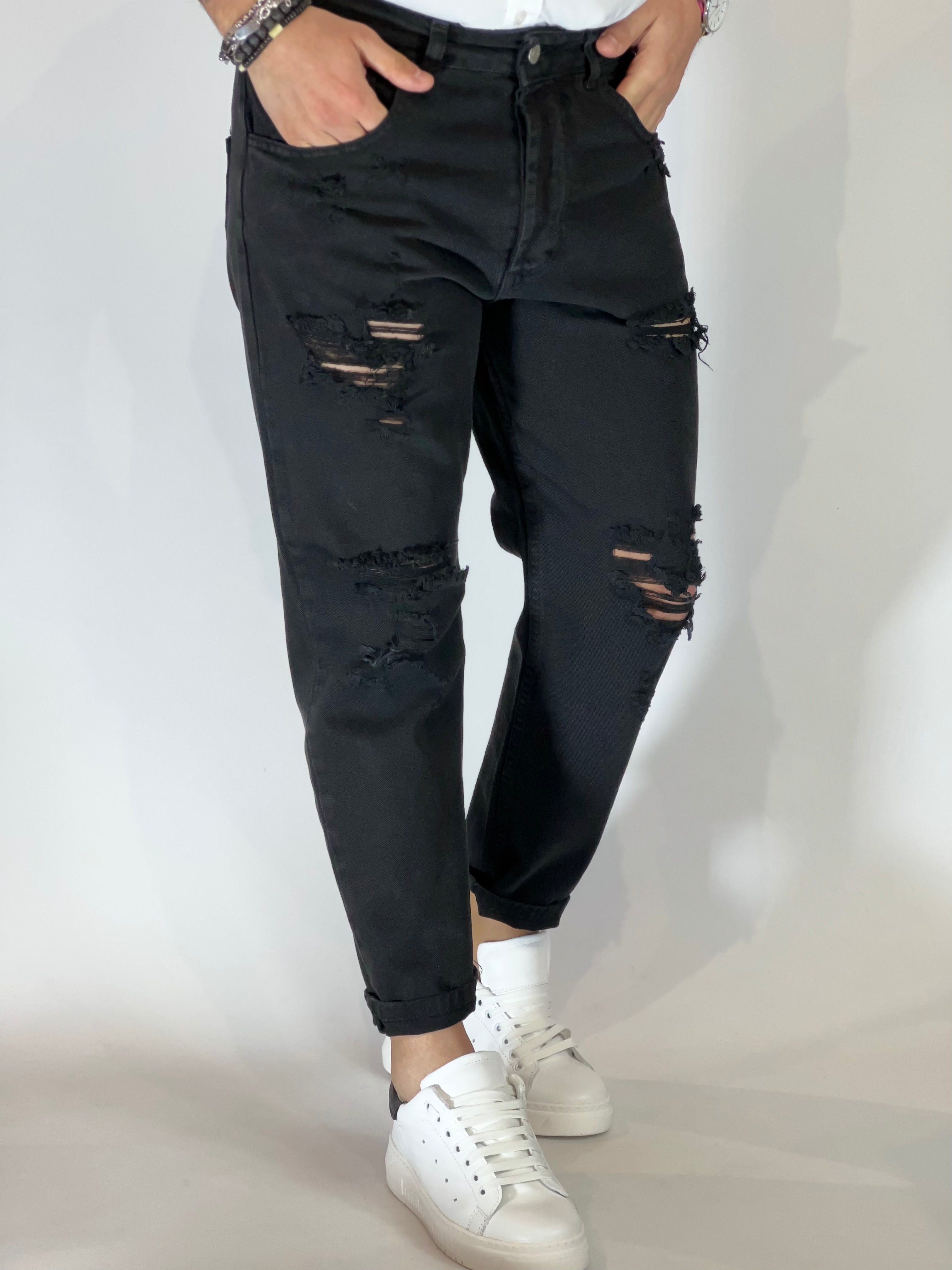 Pantalone strappato nero PONTE15-01