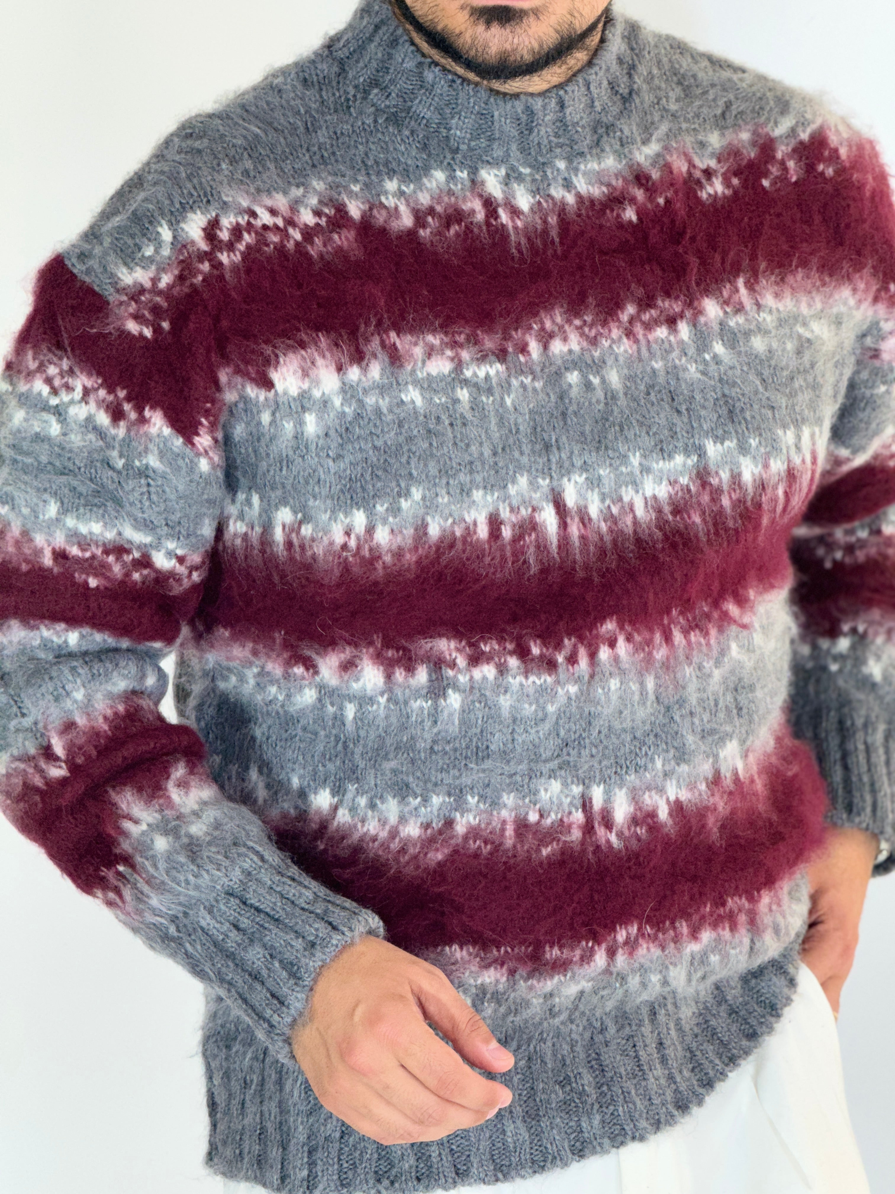 Maglione sheep grigio/bordeaux AD130