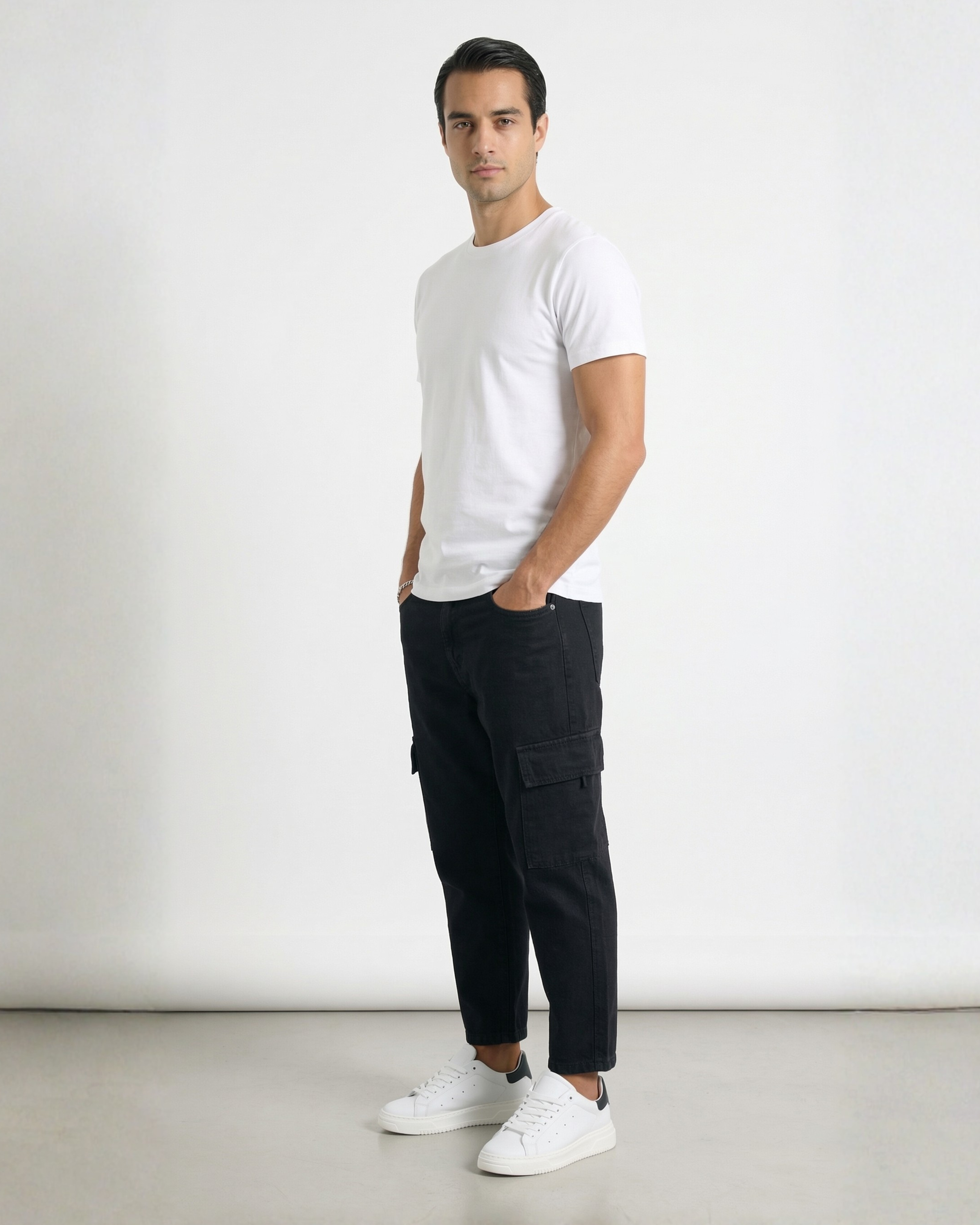 Pantalone loose fit cargo nero HARLEM