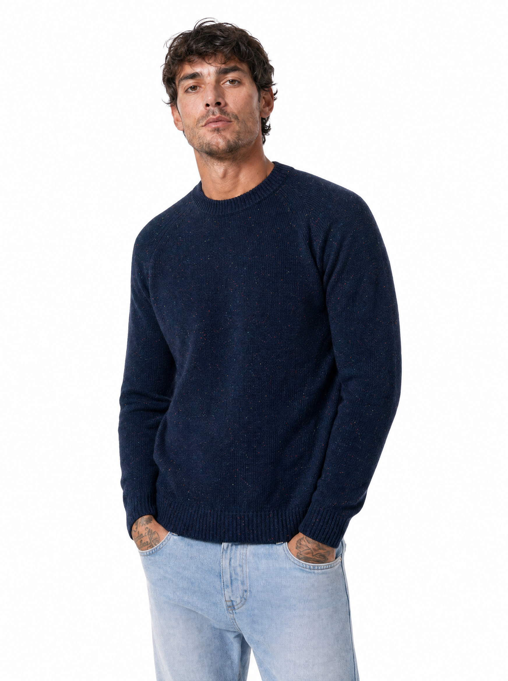 QUARTIERI Girocollo bottonato blu jeans