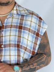 Camicia smanicata quadri blu AD1763