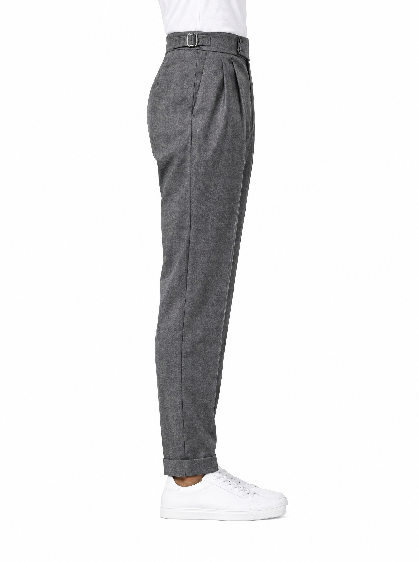 EXPLORER Pantalone vita alta con fibbie grigio