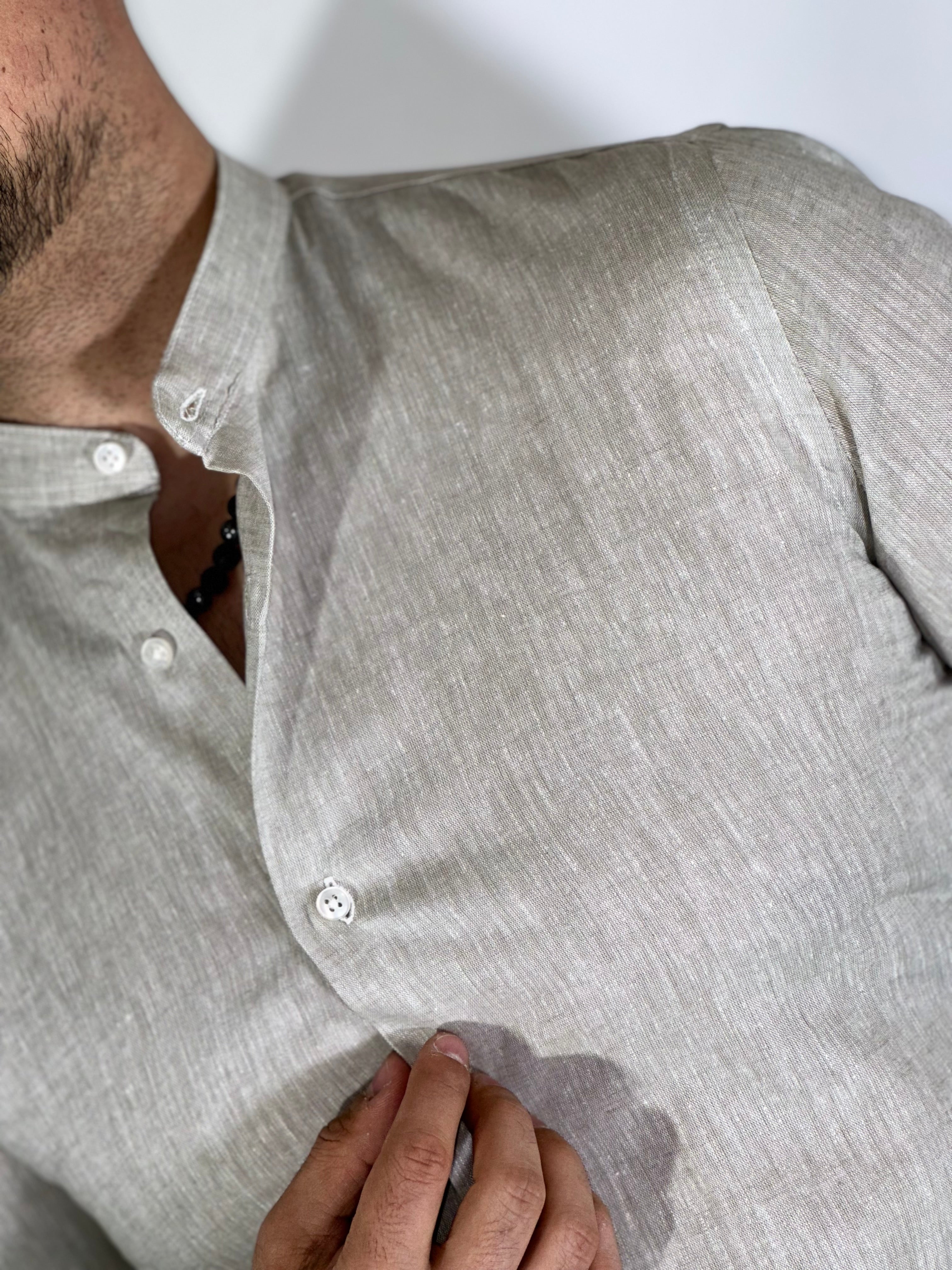 Camicia migliaccio coreana lino SALVIA