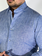 Camicia migliaccio Samuel lino COBALTO