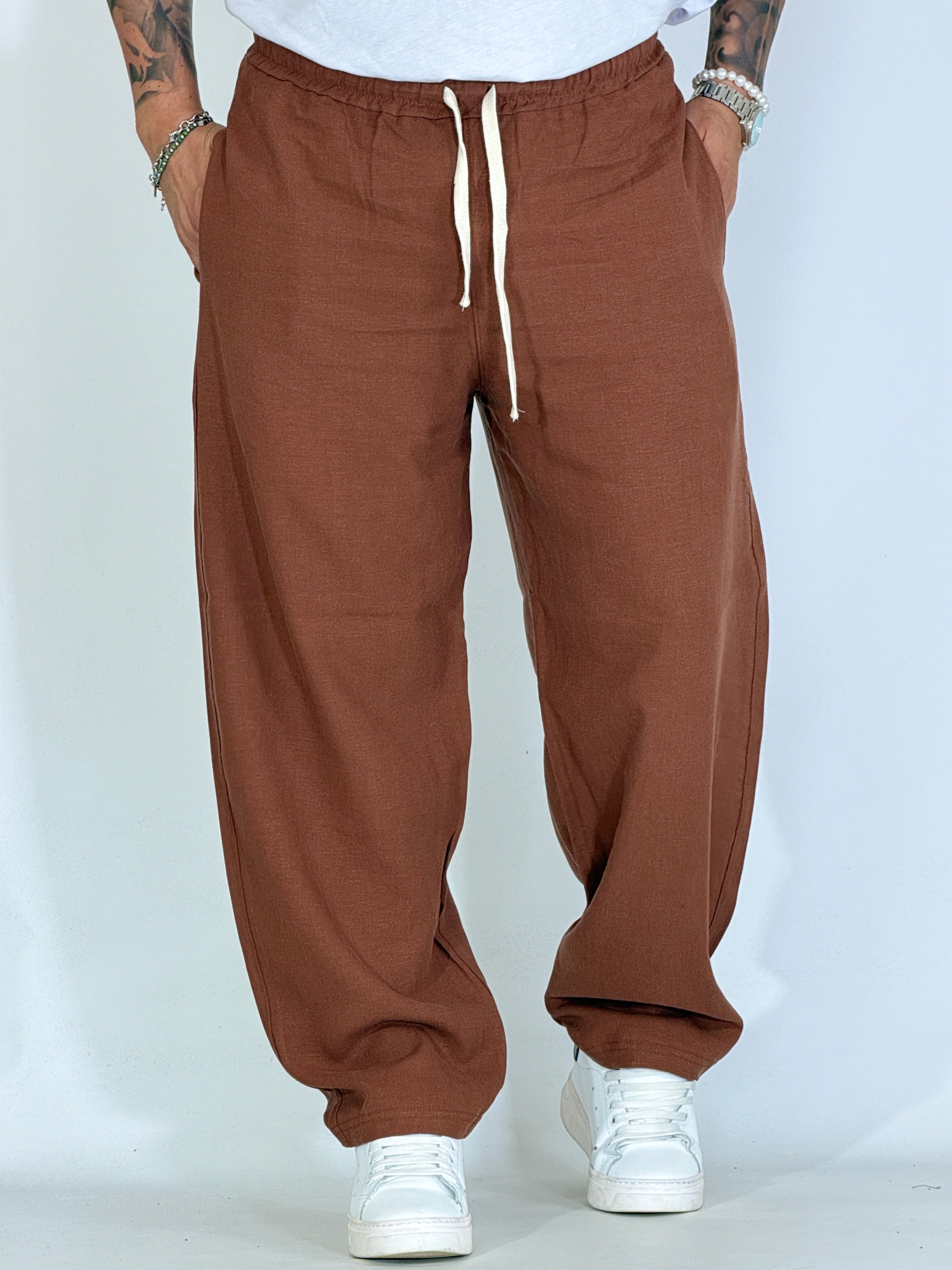 Pantalaccio in lino balloon cioccolato KANTO