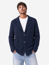 KASSEL cardigan punto riso blu