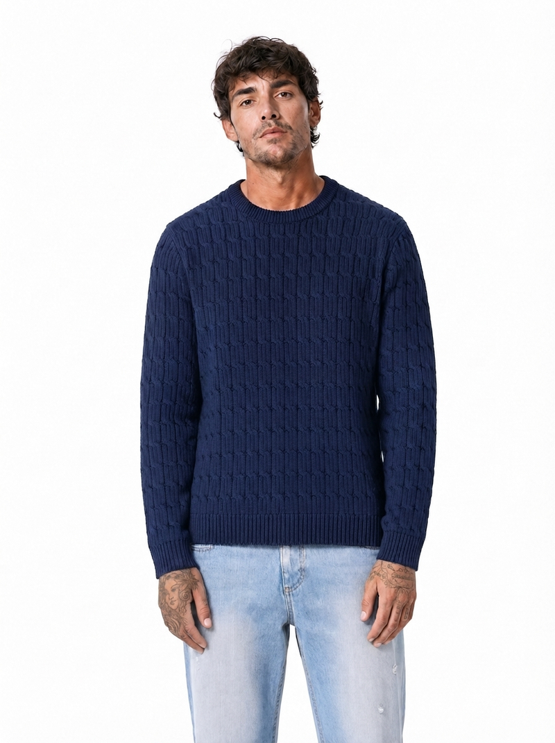 CARRUBE girocollo trecce toppe blu