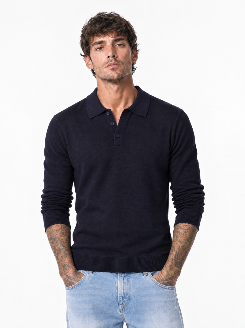 Polo manica lunga blu BK8501
